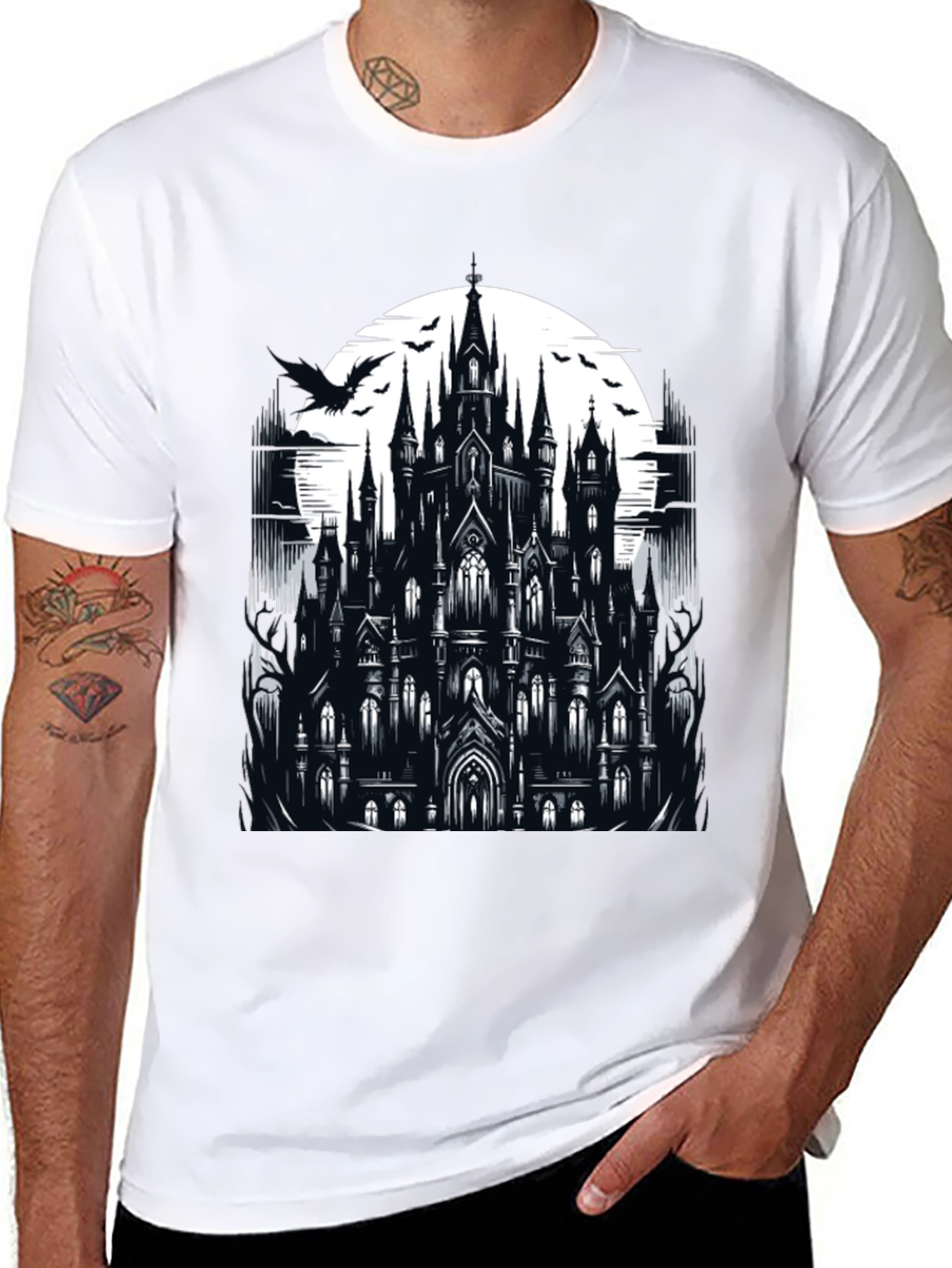 Gothic Castle Graphic Tee - Dark Fantasy T-Shirt