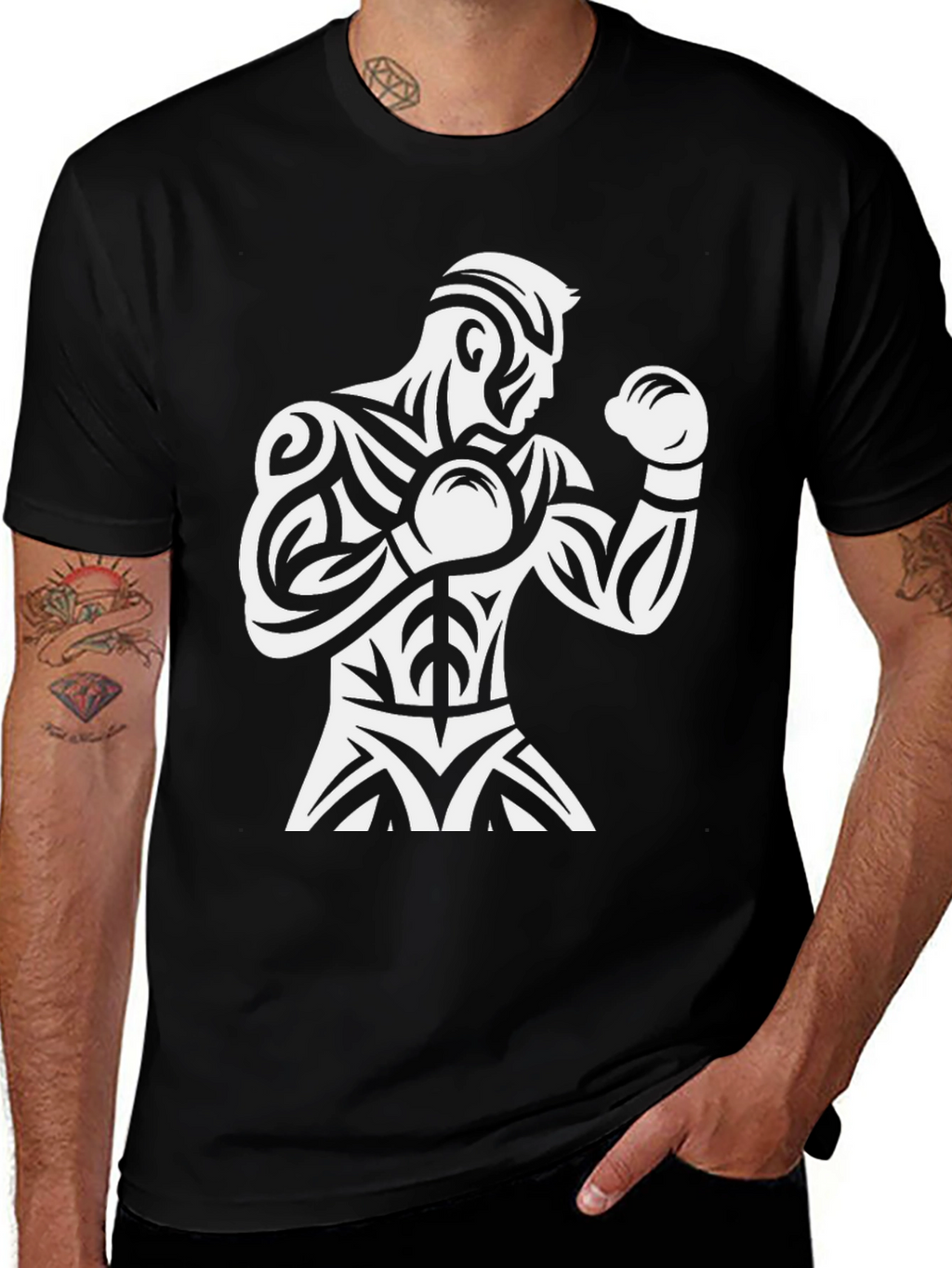 Boxer Graphic Tee - Black Triblal Design Shirt