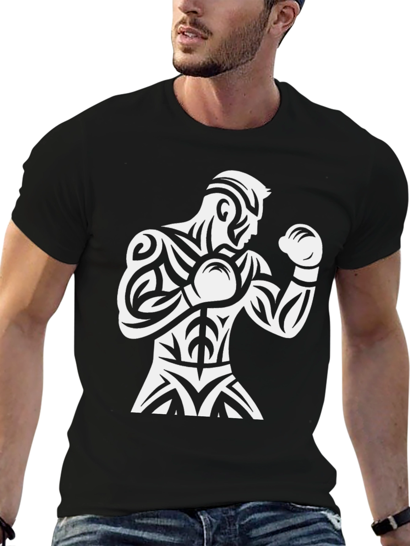 Boxer Graphic Tee - Black Triblal Design Shirt