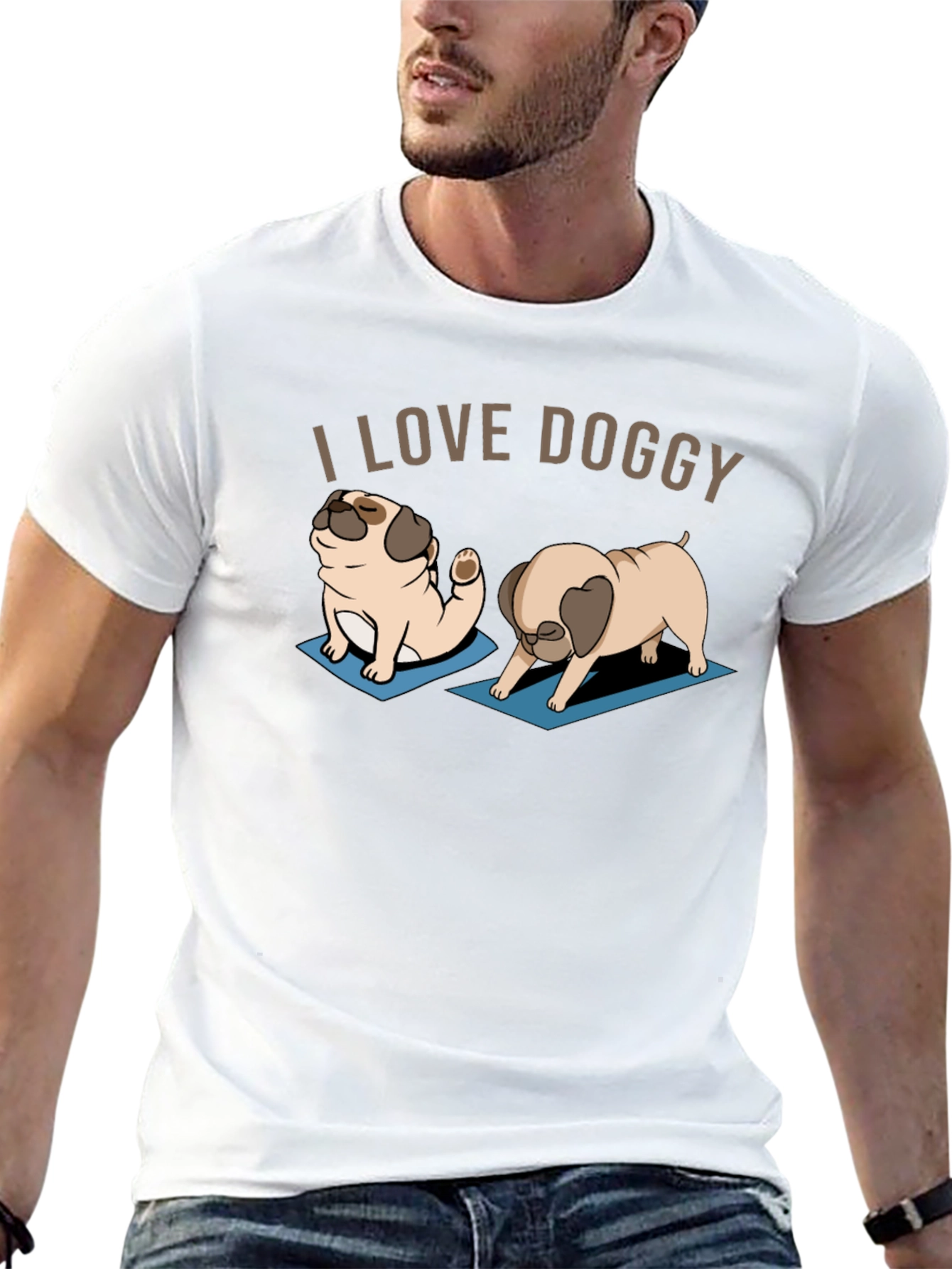 I Love Doggy Yoga Pug T-Shirt