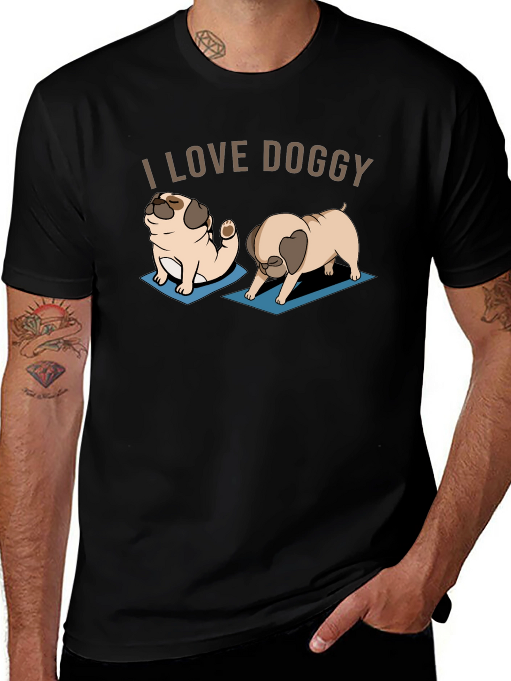 I Love Doggy Yoga Pug T-Shirt
