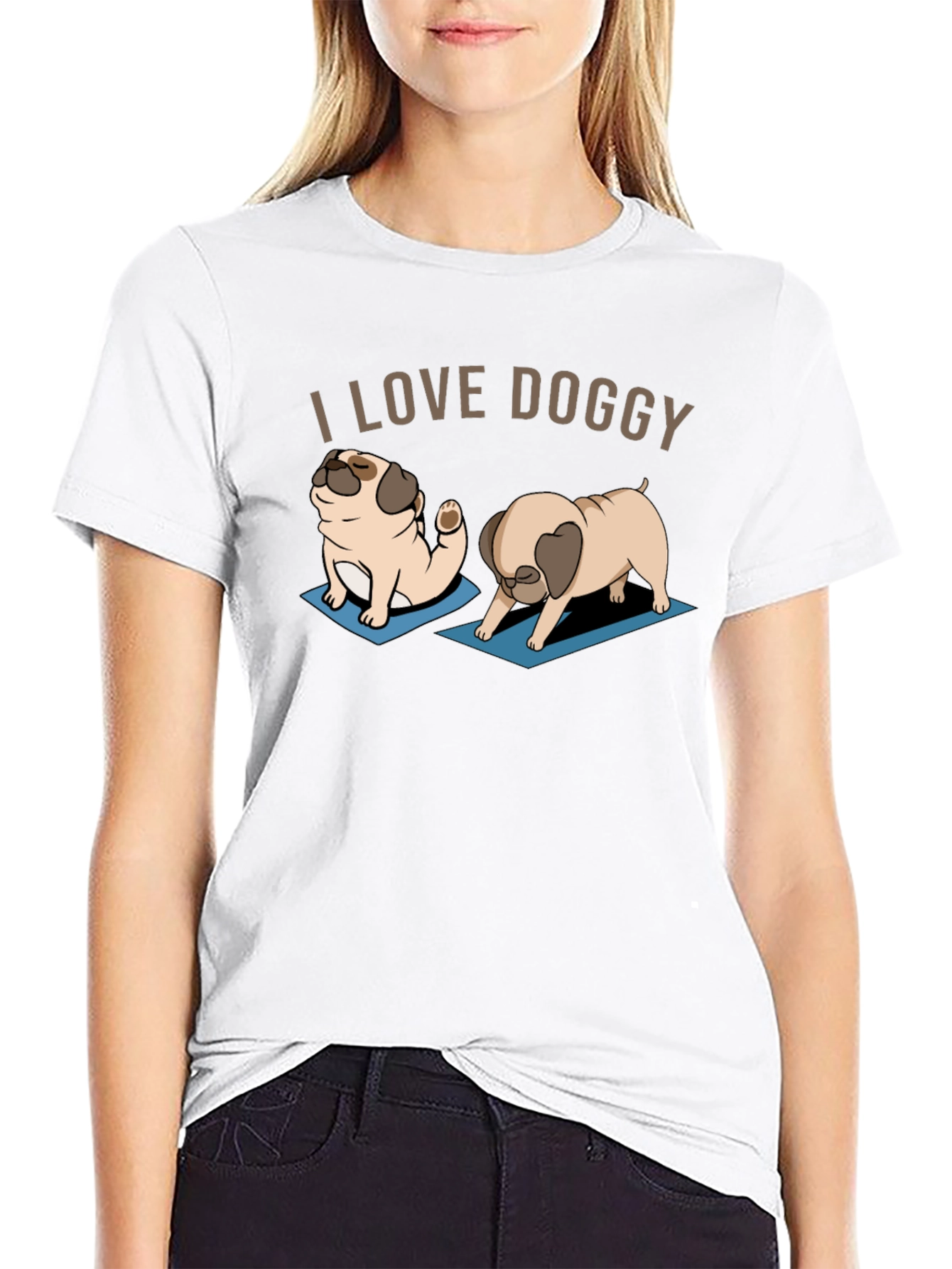 I Love Doggy Yoga Pug T-Shirt