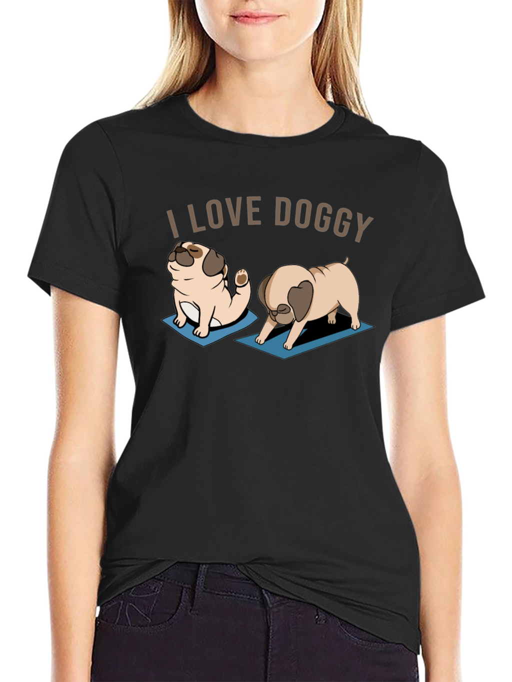 I Love Doggy Yoga Pug T-Shirt