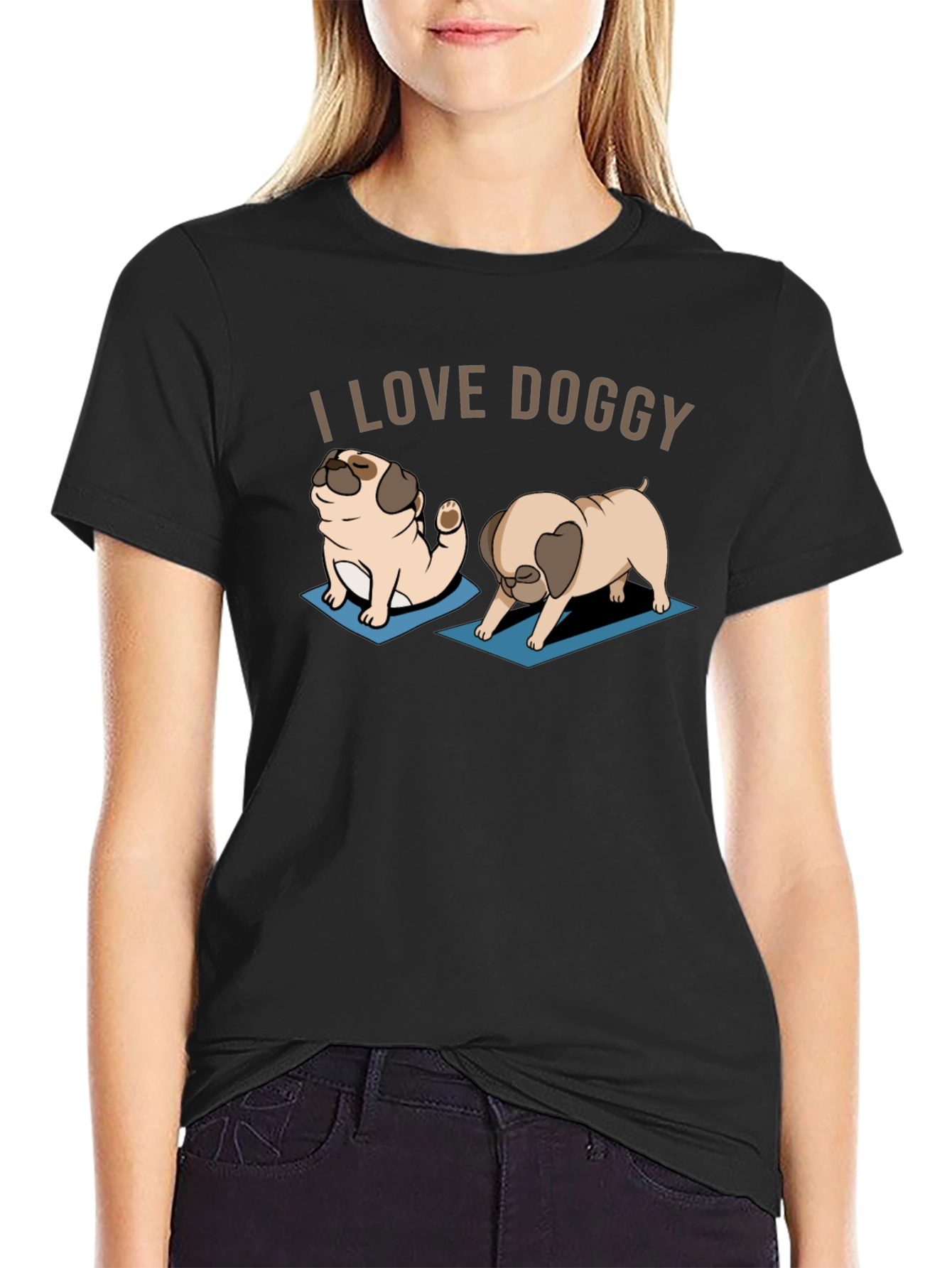 I Love Doggy Yoga Pug T-Shirt