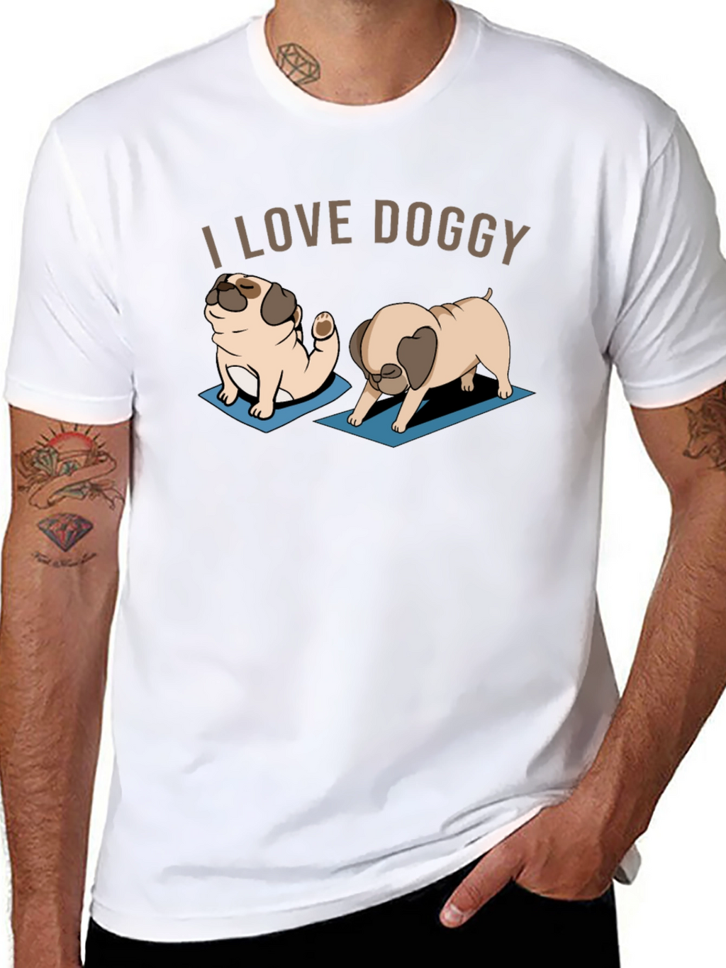 I Love Doggy Yoga Pug T-Shirt