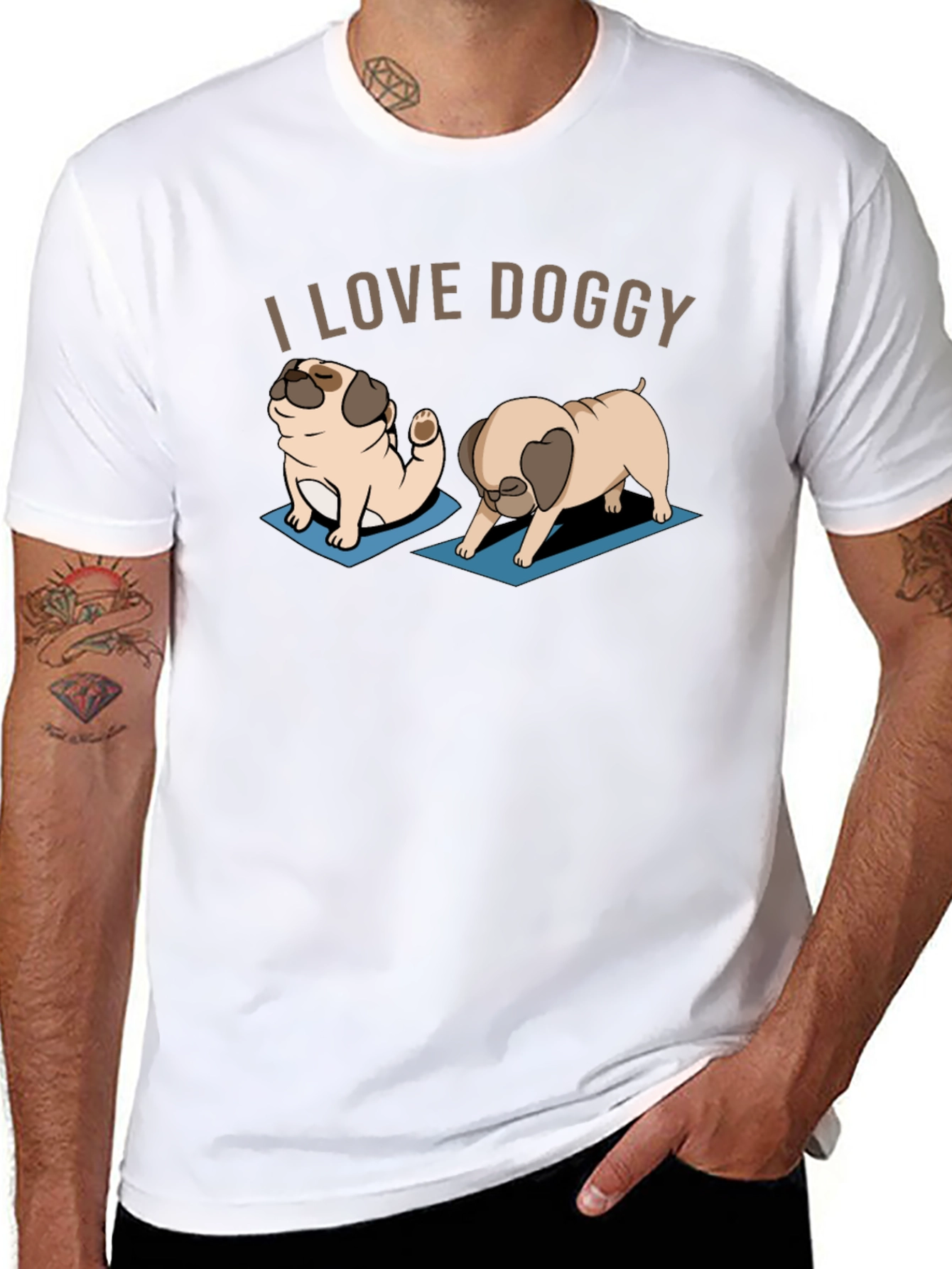 I Love Doggy Yoga Pug T-Shirt