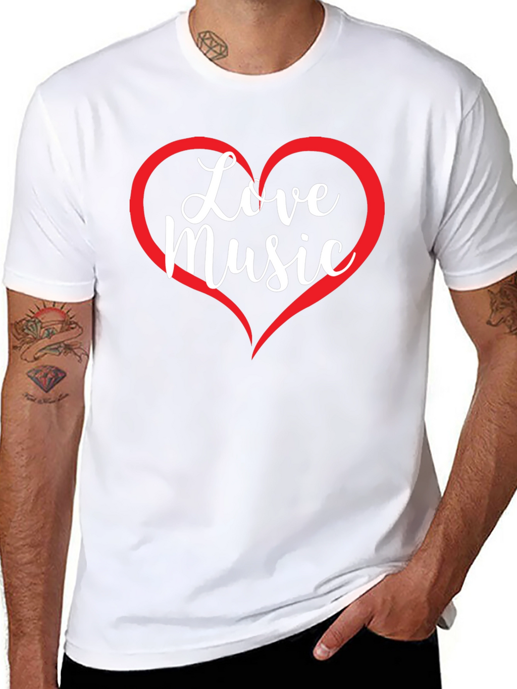 Love Music Graphic T-Shirt - Heart Design