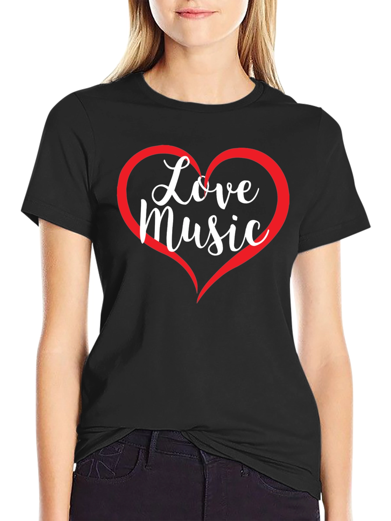 Love Music Graphic T-Shirt - Heart Design