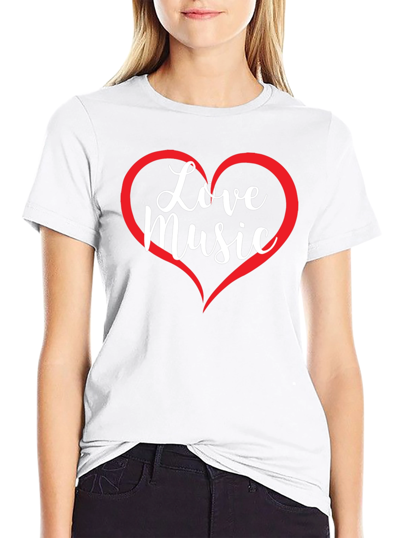 Love Music Graphic T-Shirt - Heart Design