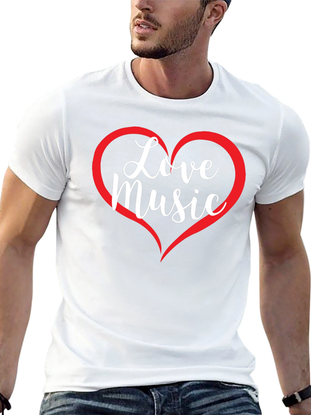 Love Music Graphic T-Shirt - Heart Design