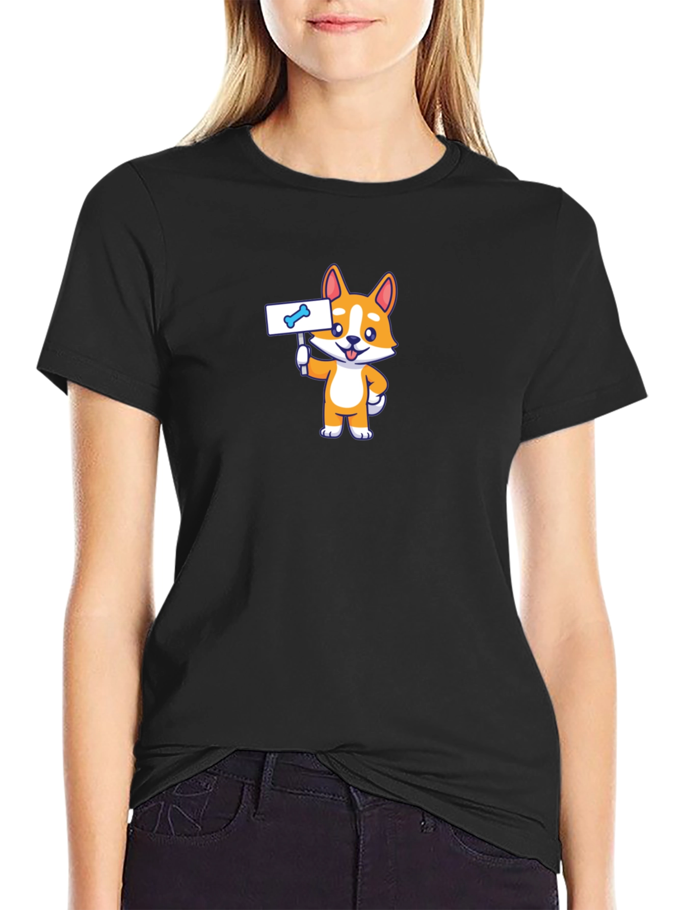 Corgi Dog Bone Sign Black T-Shirt - Cute Pet Tee