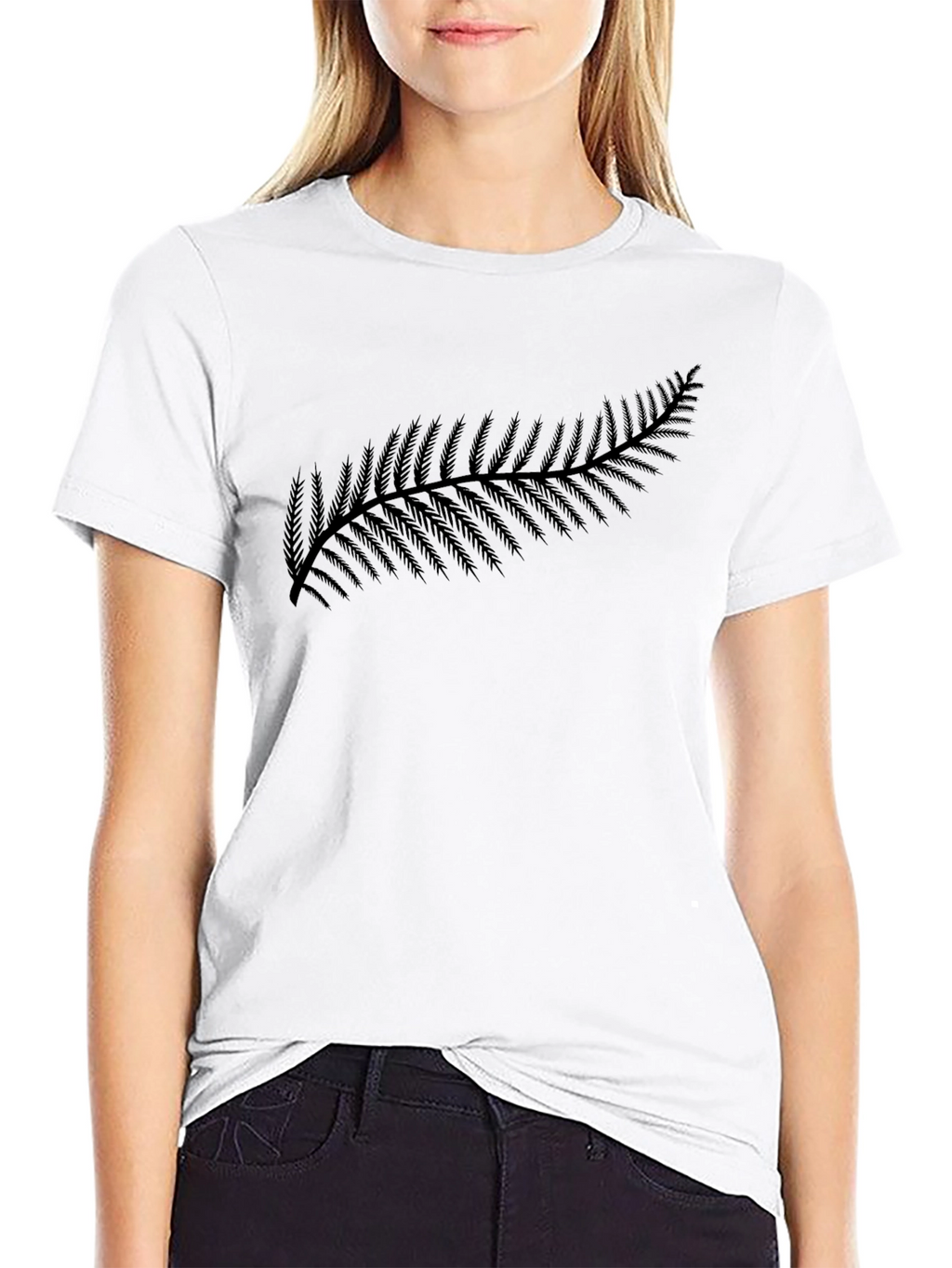 Fern Design Black Tee - Nature Inspired Casual Wear