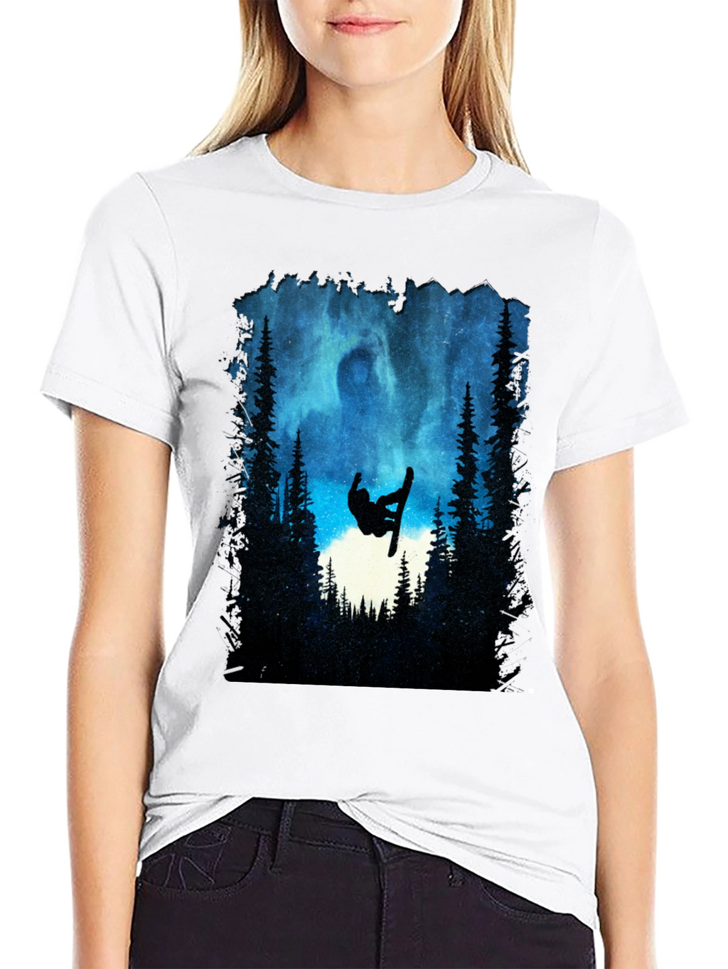 Snowboarder Silhouette T-Shirt - Night Sky Design