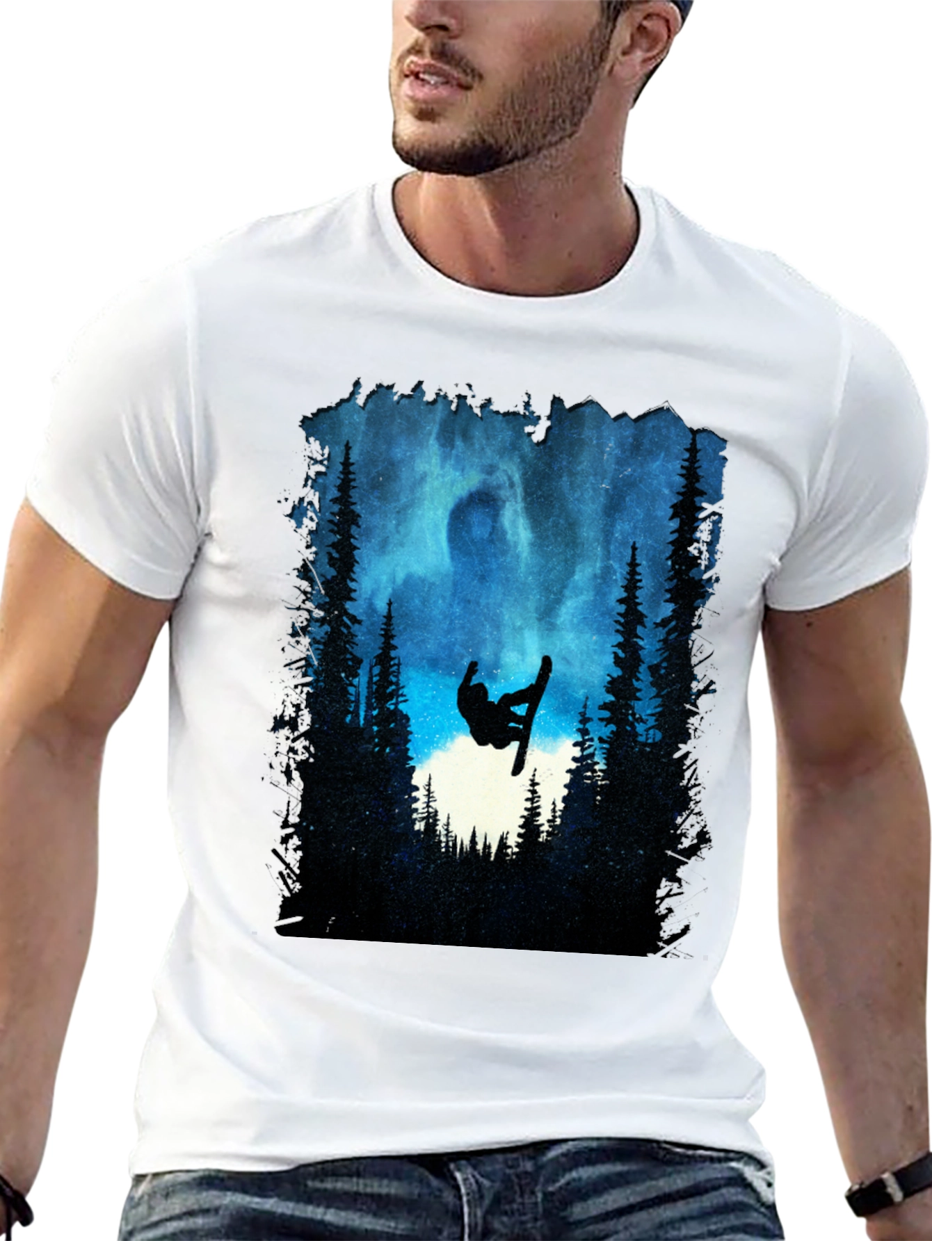 Snowboarder Silhouette T-Shirt - Night Sky Design