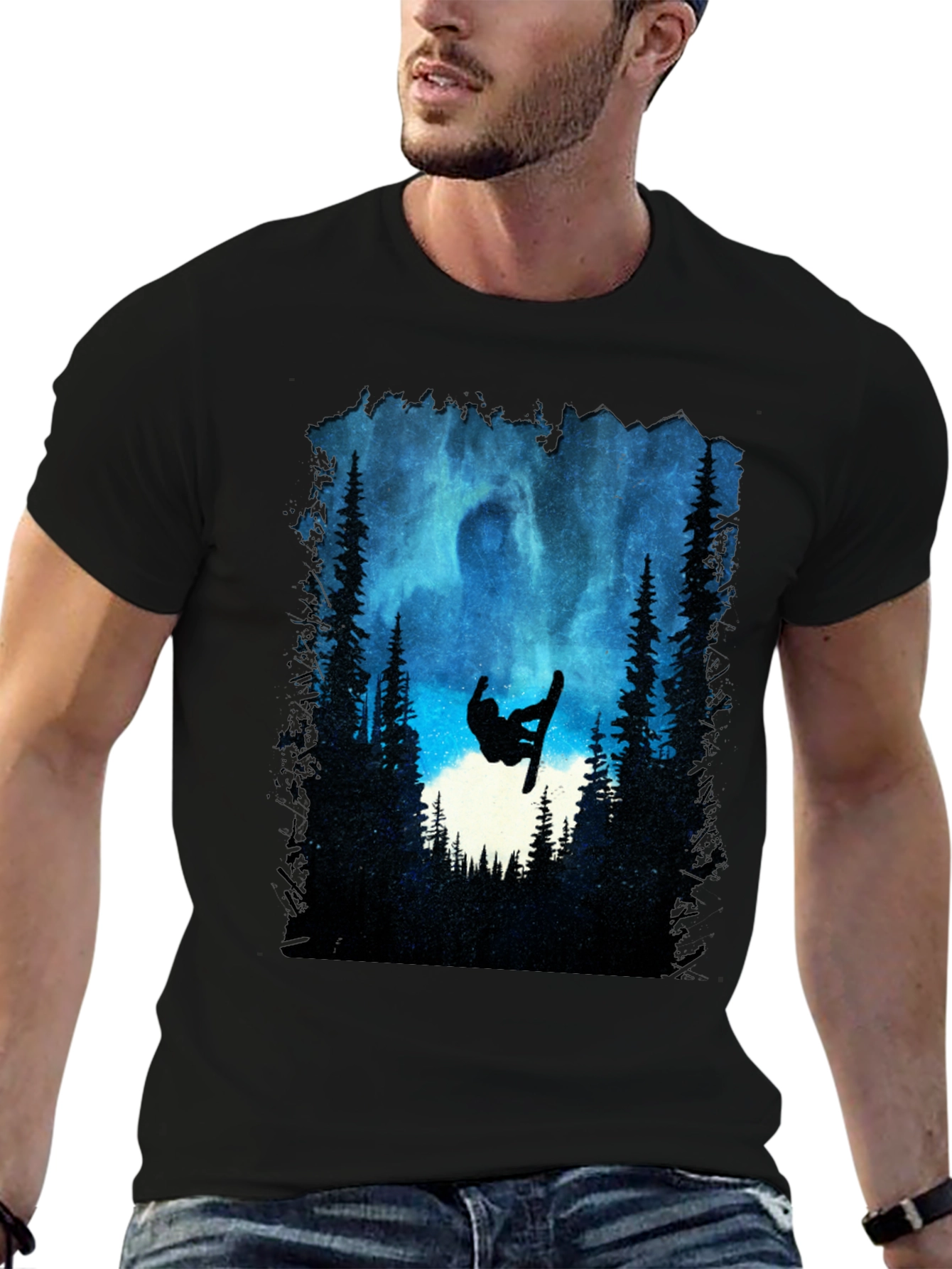 Snowboarder Silhouette T-Shirt - Night Sky Design