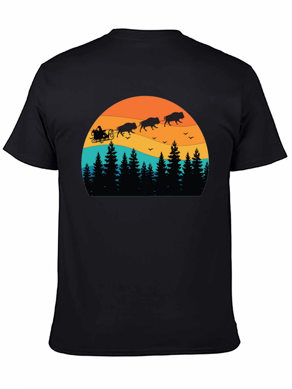 Buffalo Santa T-Shirt - Holiday Bison Sleigh