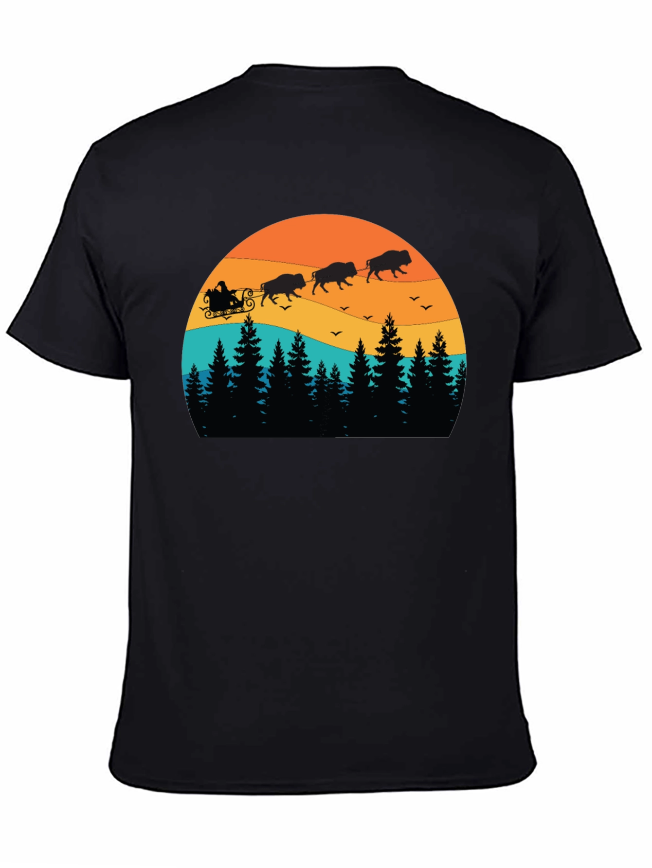 Buffalo Santa T-Shirt - Holiday Bison Sleigh