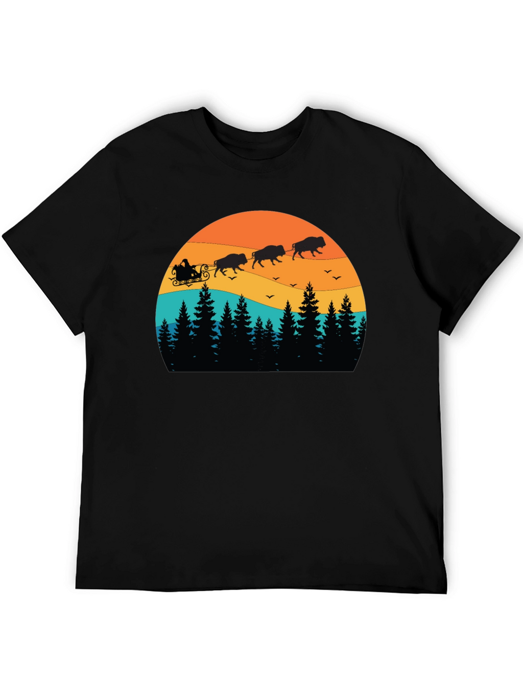 Buffalo Santa T-Shirt - Holiday Bison Sleigh