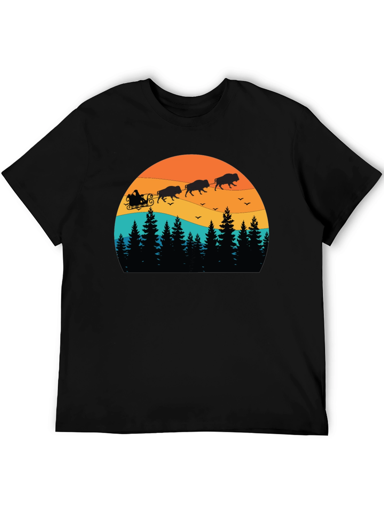 Buffalo Santa T-Shirt - Holiday Bison Sleigh