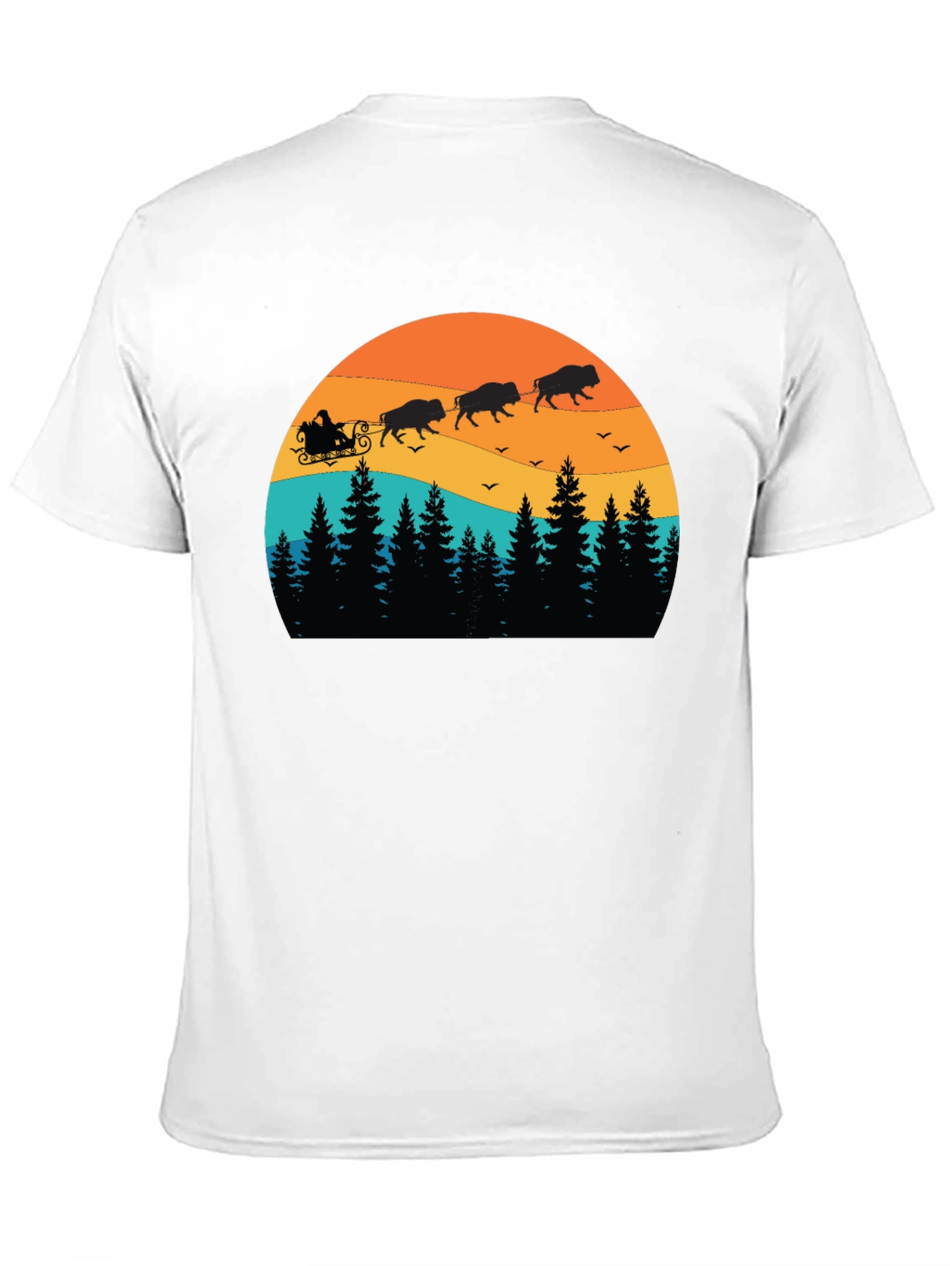 Buffalo Santa T-Shirt - Holiday Bison Sleigh