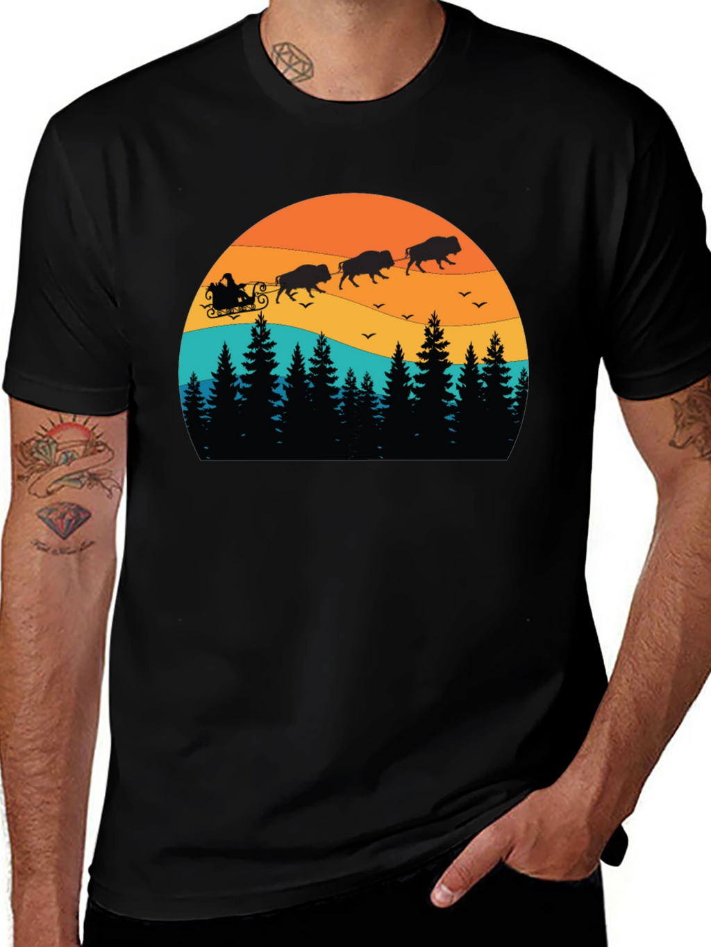 Buffalo Santa T-Shirt - Holiday Bison Sleigh