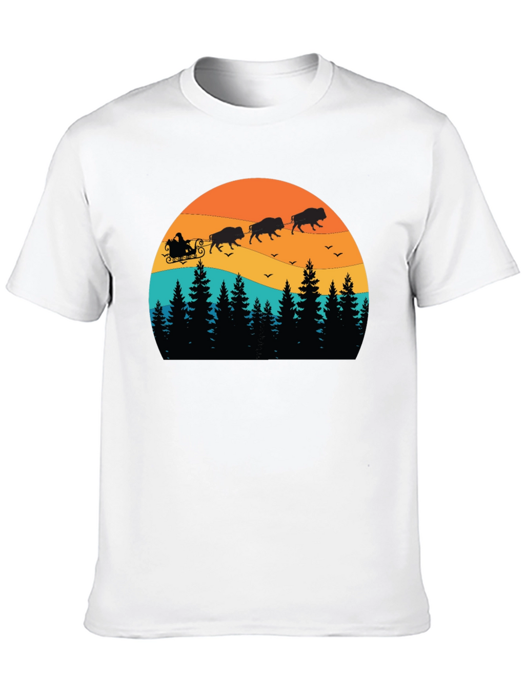 Buffalo Santa T-Shirt - Holiday Bison Sleigh