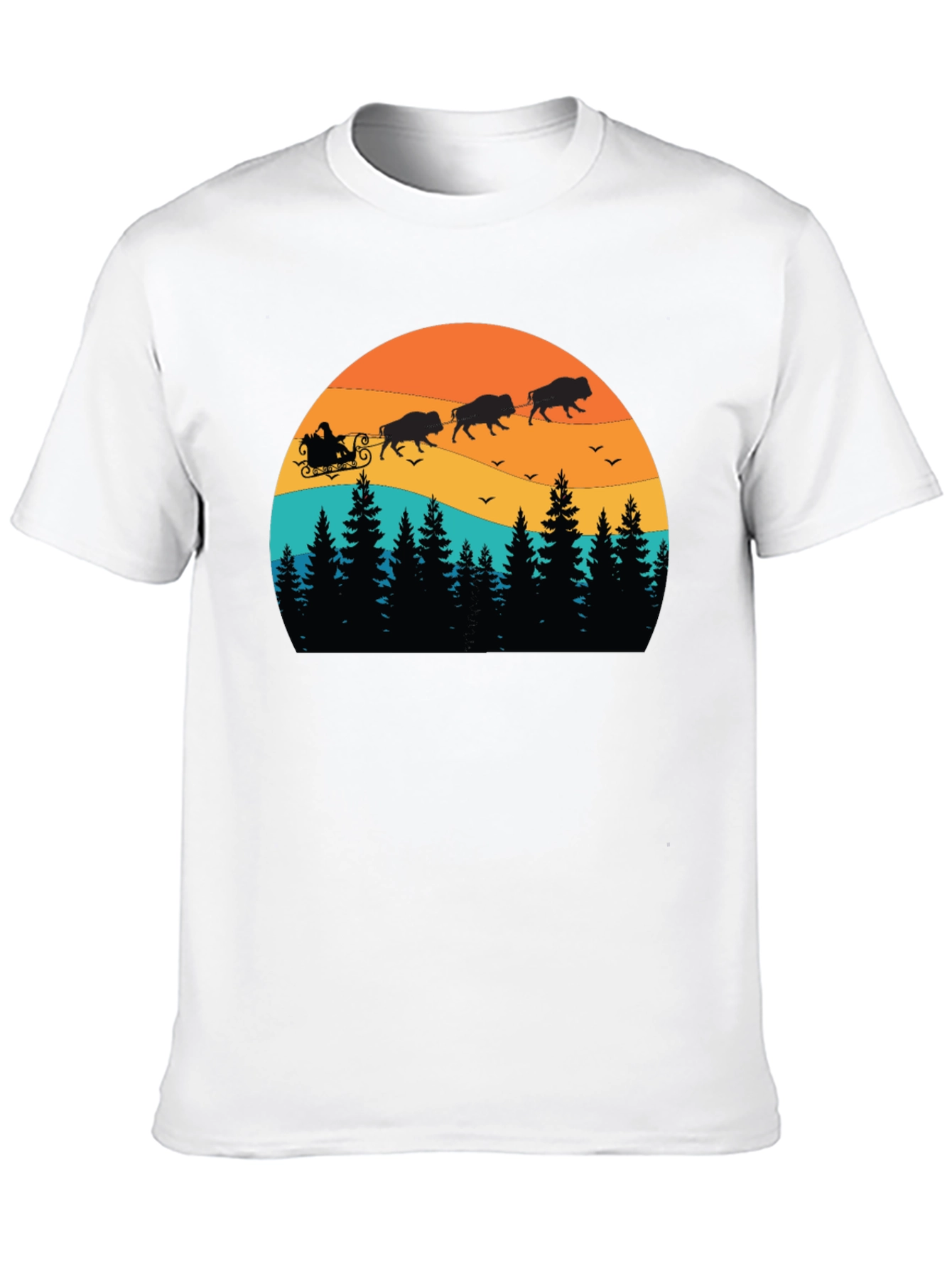 Buffalo Santa T-Shirt - Holiday Bison Sleigh