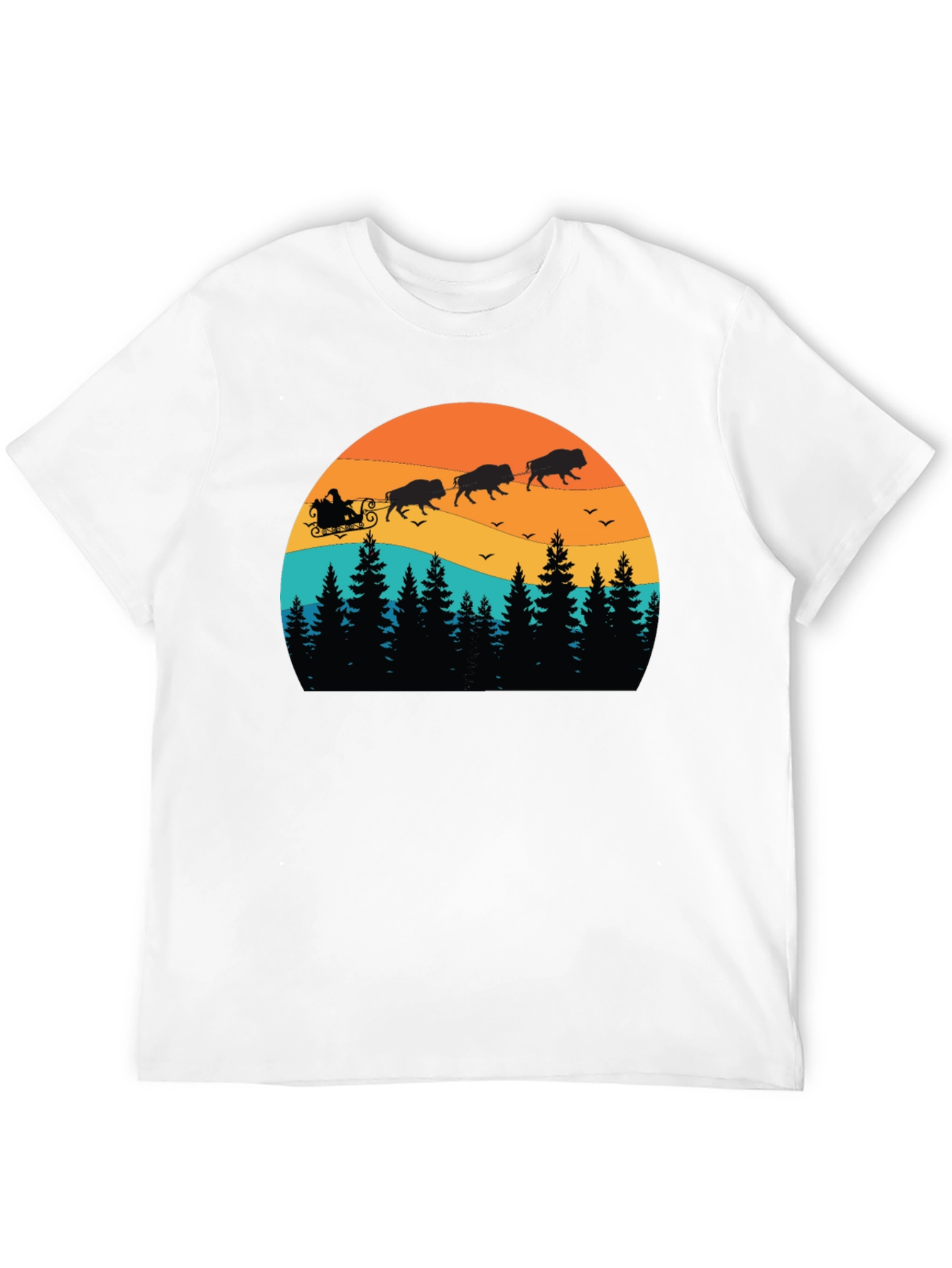 Buffalo Santa T-Shirt - Holiday Bison Sleigh