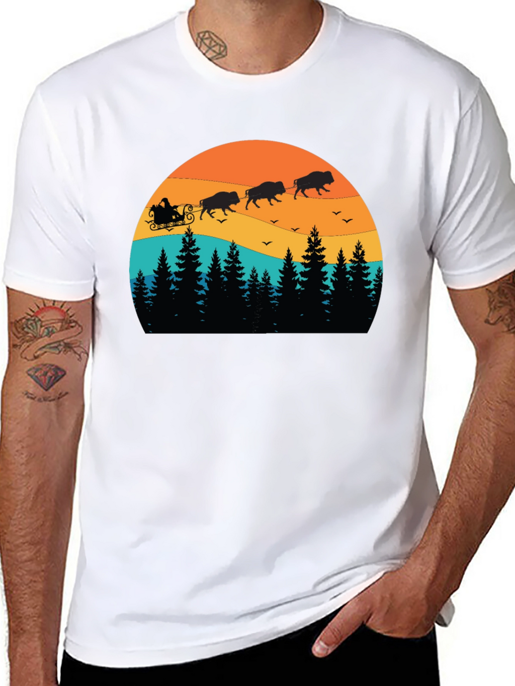 Buffalo Santa T-Shirt - Holiday Bison Sleigh