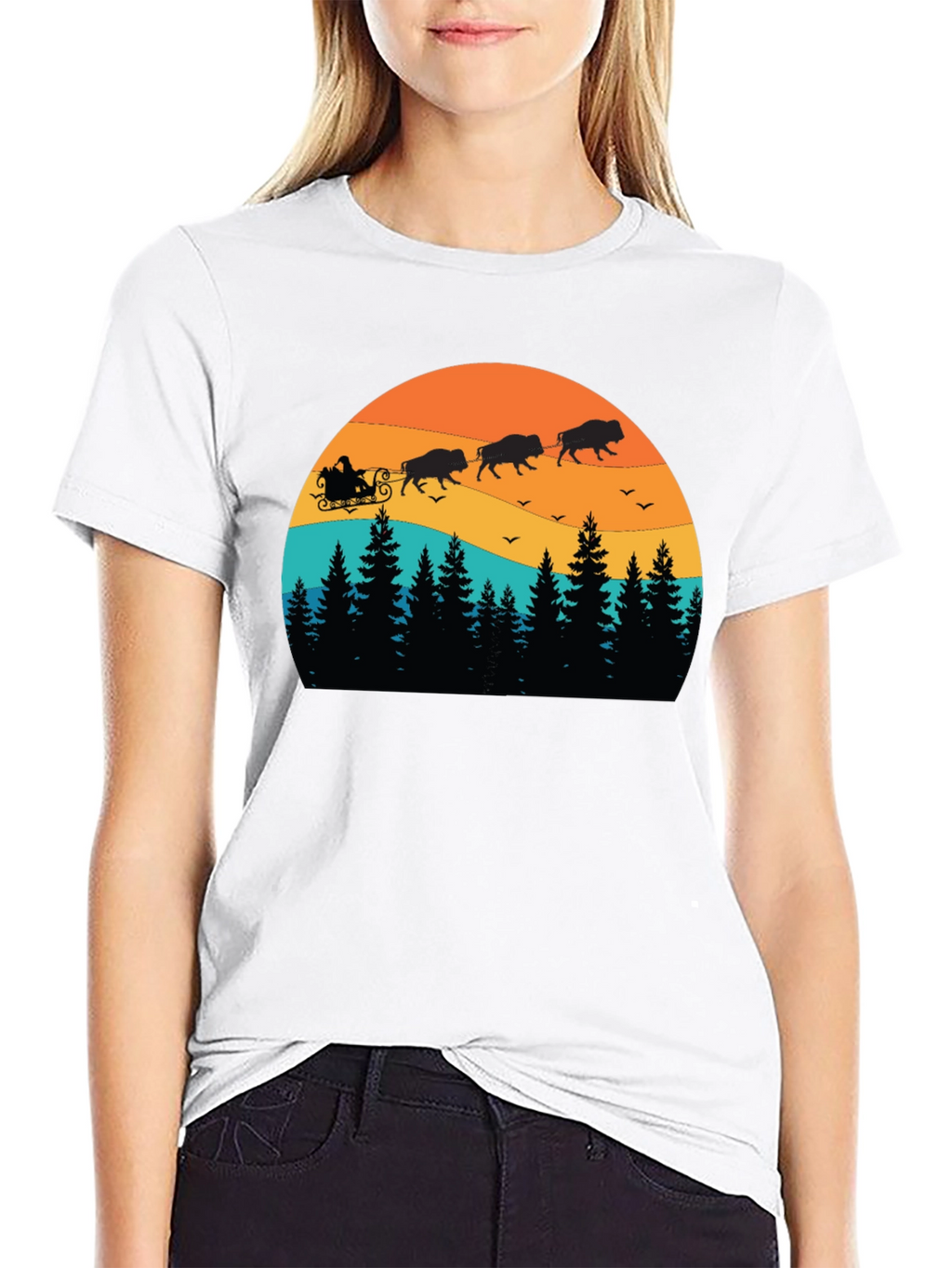 Buffalo Santa T-Shirt - Holiday Bison Sleigh