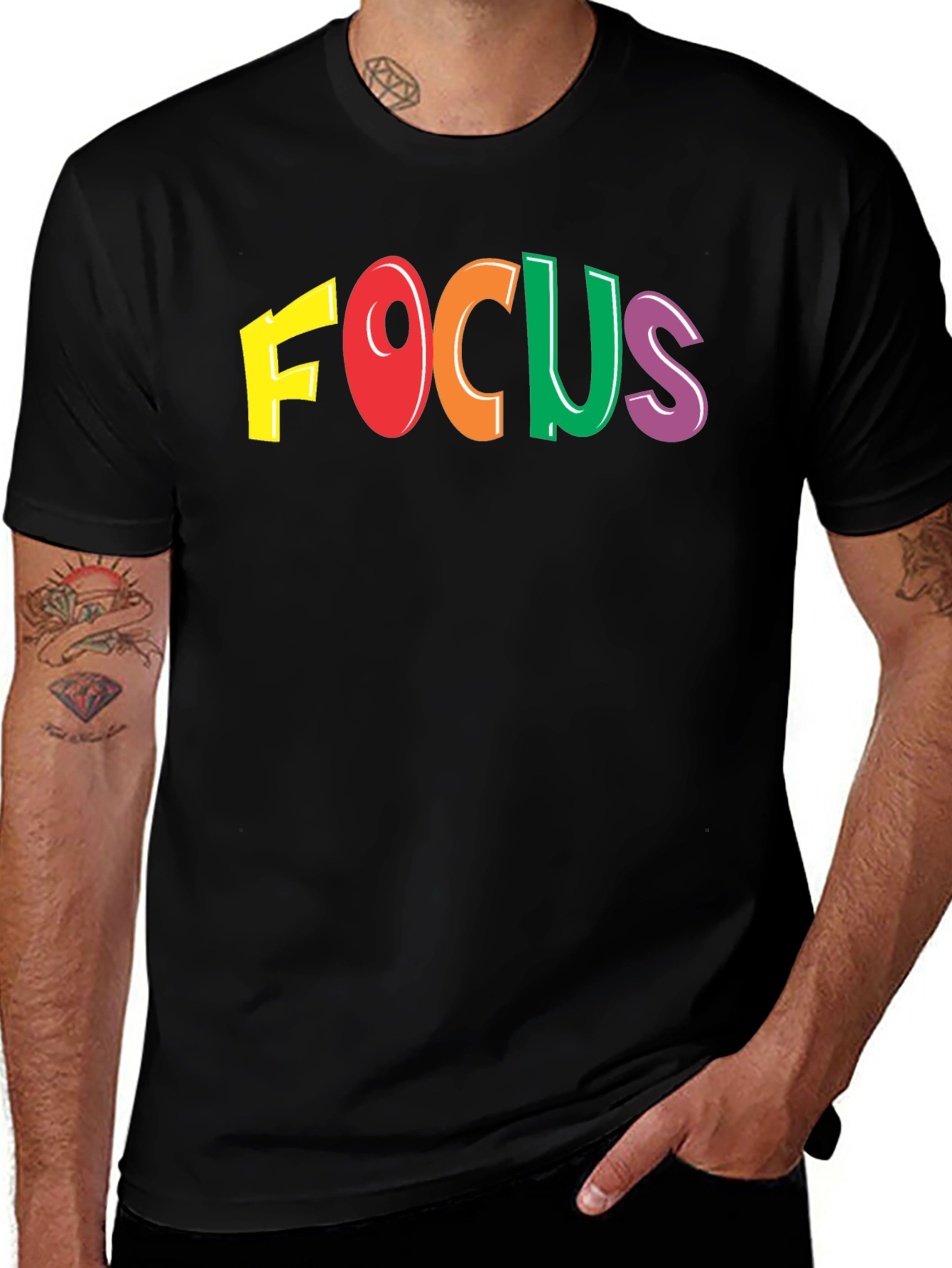 Colorful FOCUS Graphic T-Shirt - Mens Black Tee