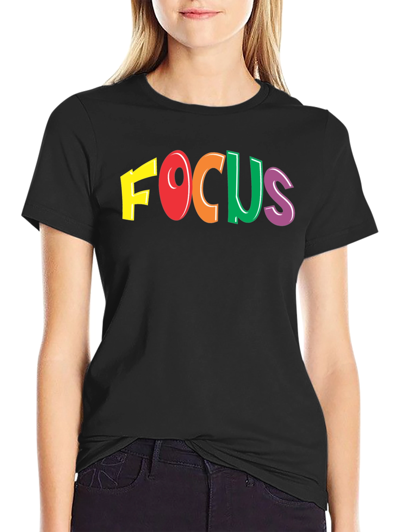 Colorful FOCUS Graphic T-Shirt - Mens Black Tee