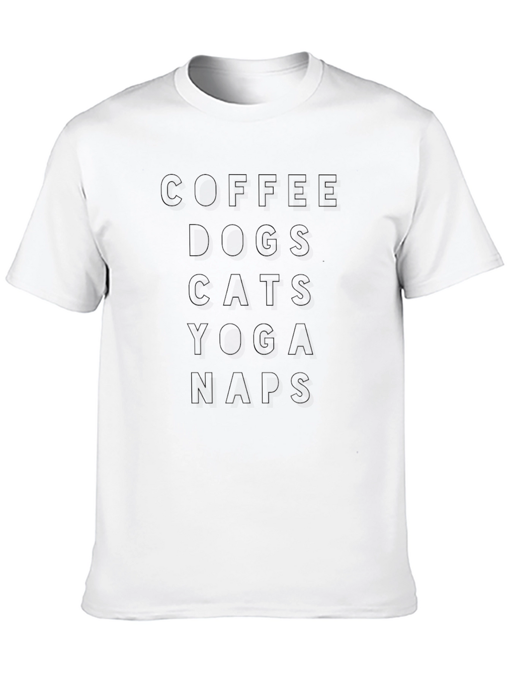 Coffee Dogs Cats Yoga Naps - Black T-Shirt