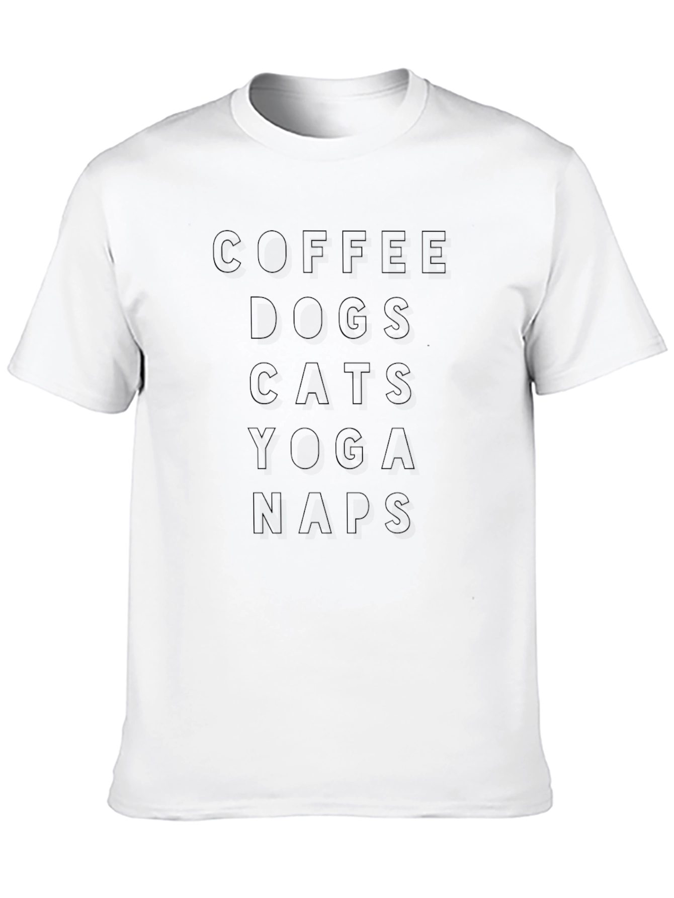 Coffee Dogs Cats Yoga Naps - Black T-Shirt