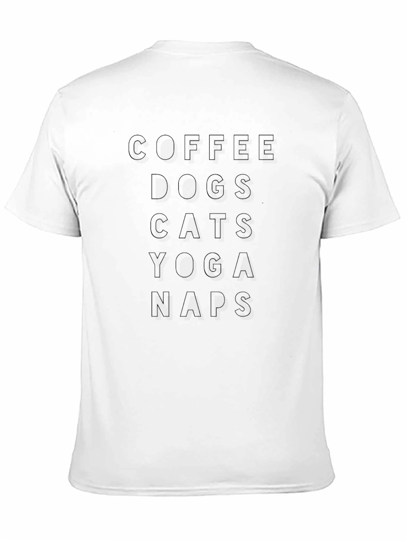 Coffee Dogs Cats Yoga Naps - Black T-Shirt