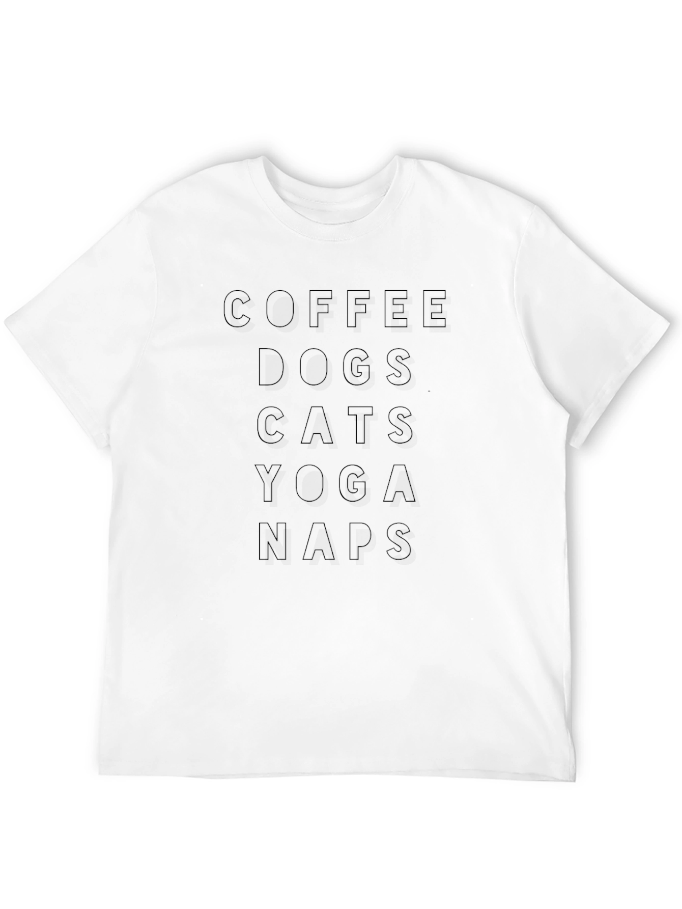Coffee Dogs Cats Yoga Naps - Black T-Shirt