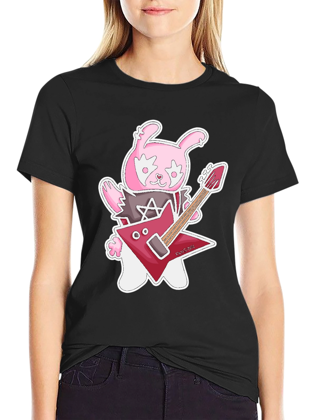 Rockstar Rabbit Graphic T-Shirt - Black Cotton Tee