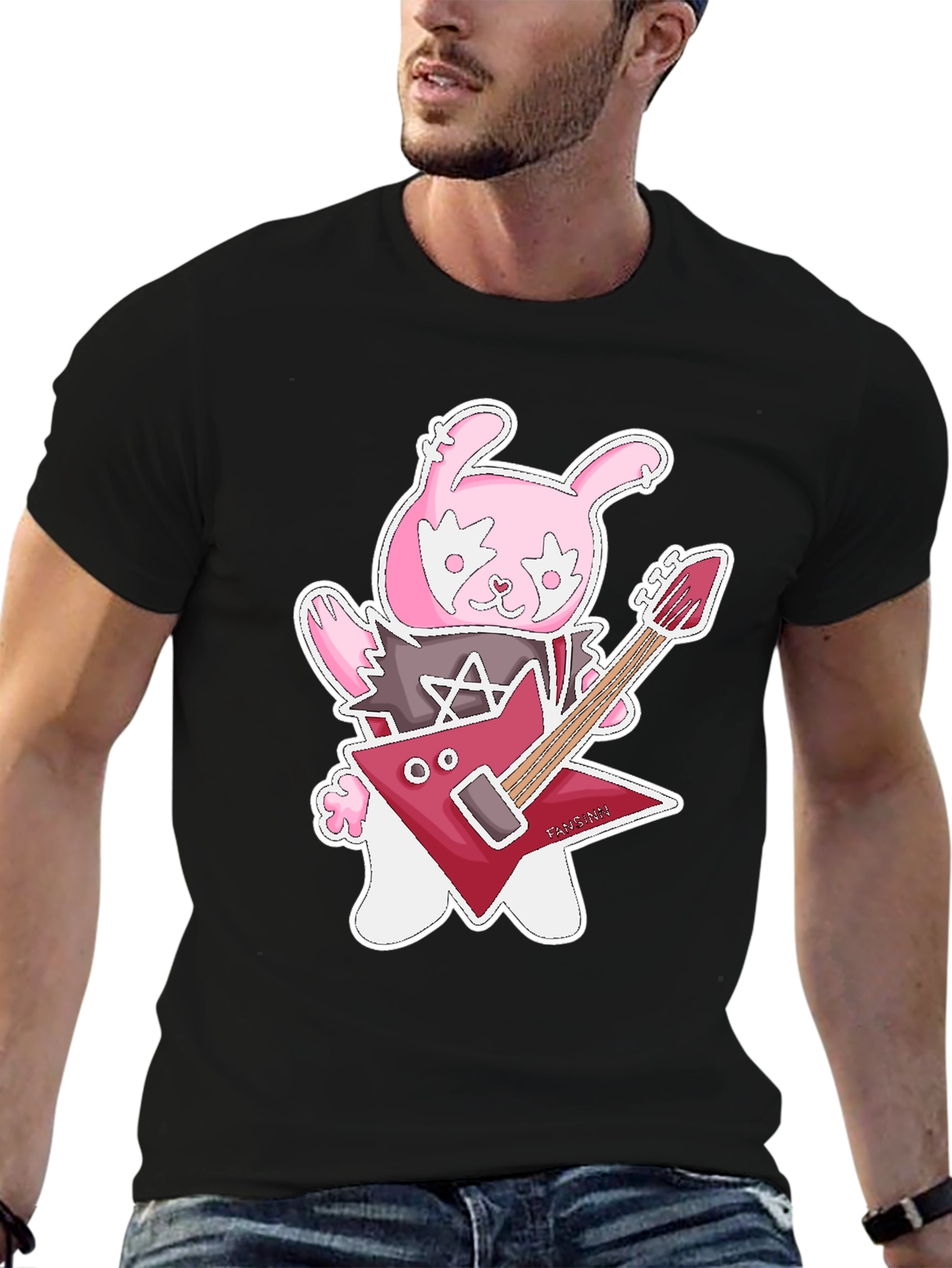 Rockstar Rabbit Graphic T-Shirt - Black Cotton Tee