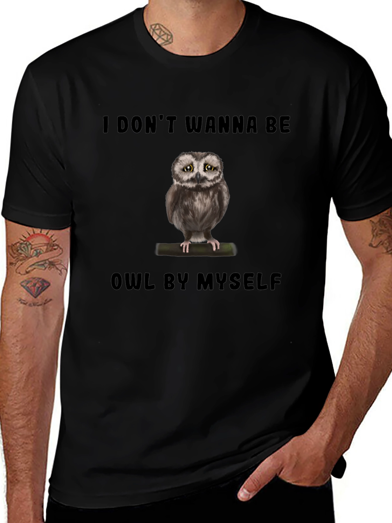 Sad Owl T-Shirt: I Dont Wanna Be Owl By Myself - Funny