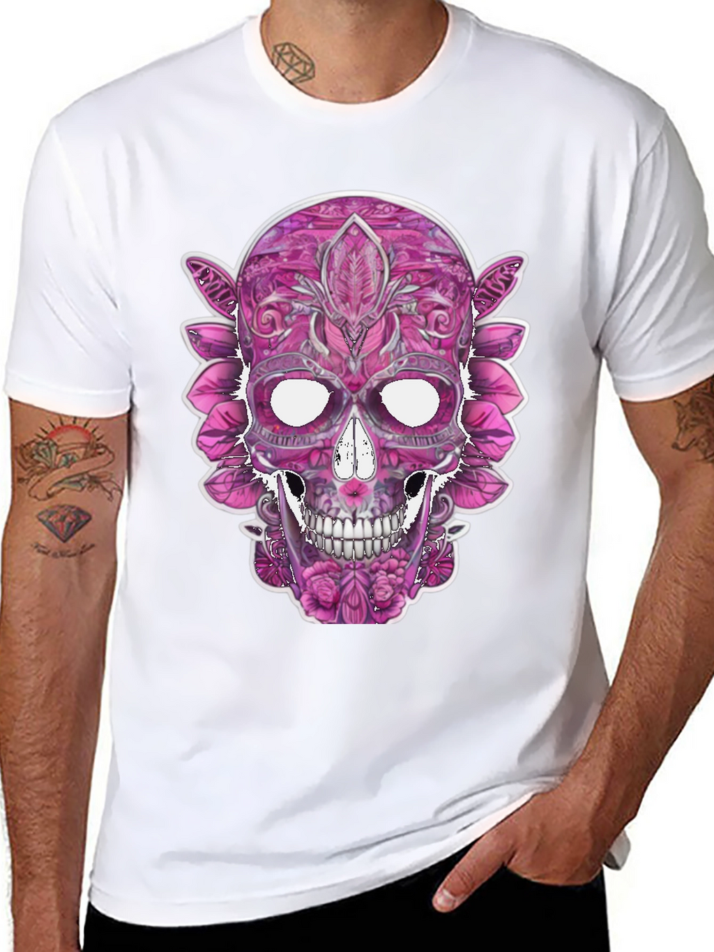 Floral Sugar Skull Graphic Tee - Black