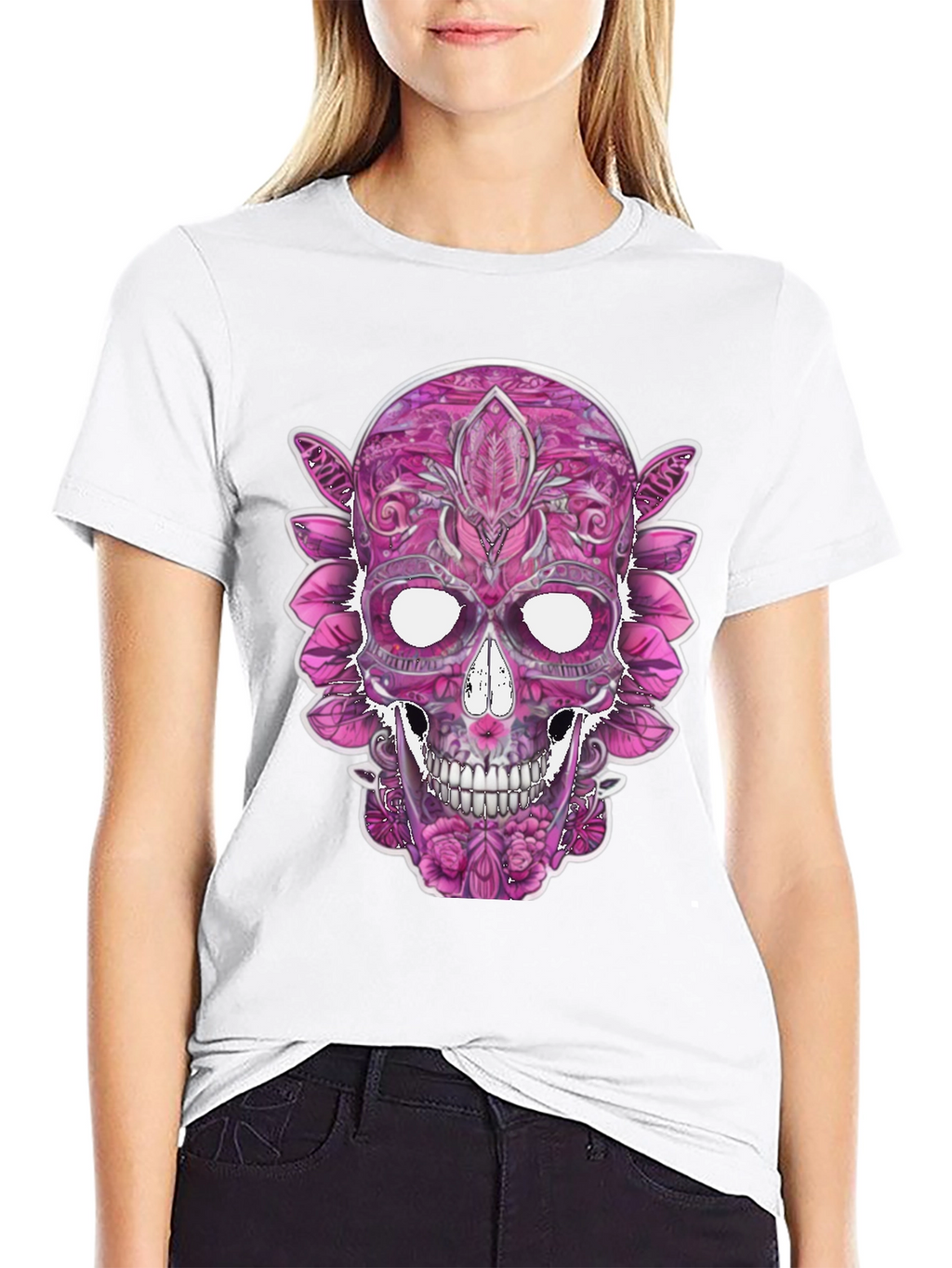 Floral Sugar Skull Graphic Tee - Black
