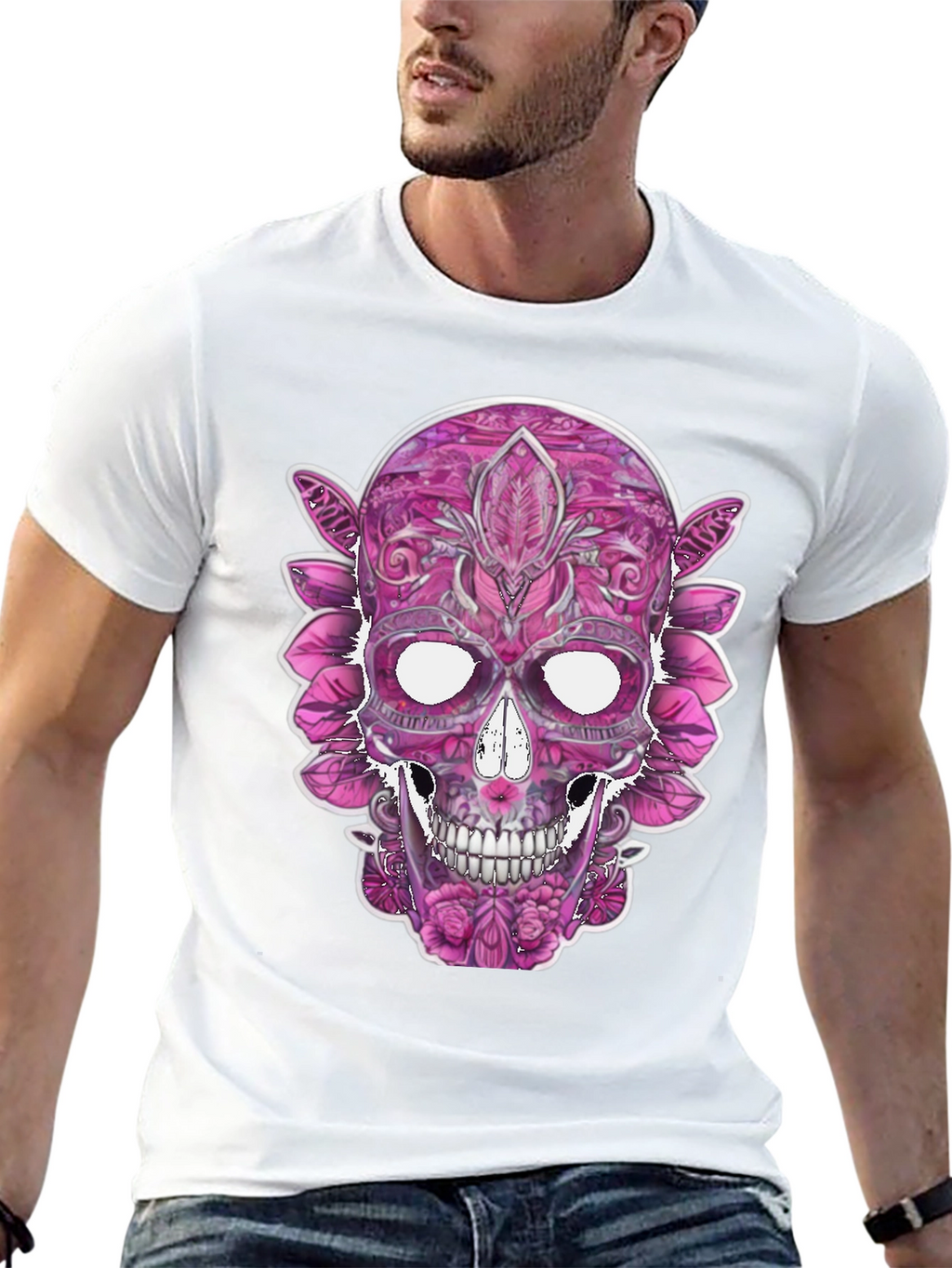Floral Sugar Skull Graphic Tee - Black