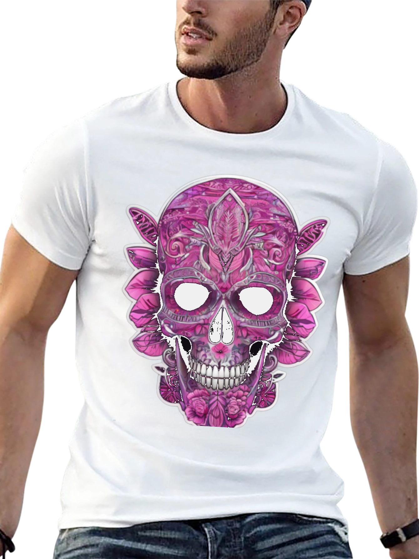 Floral Sugar Skull Graphic Tee - Black