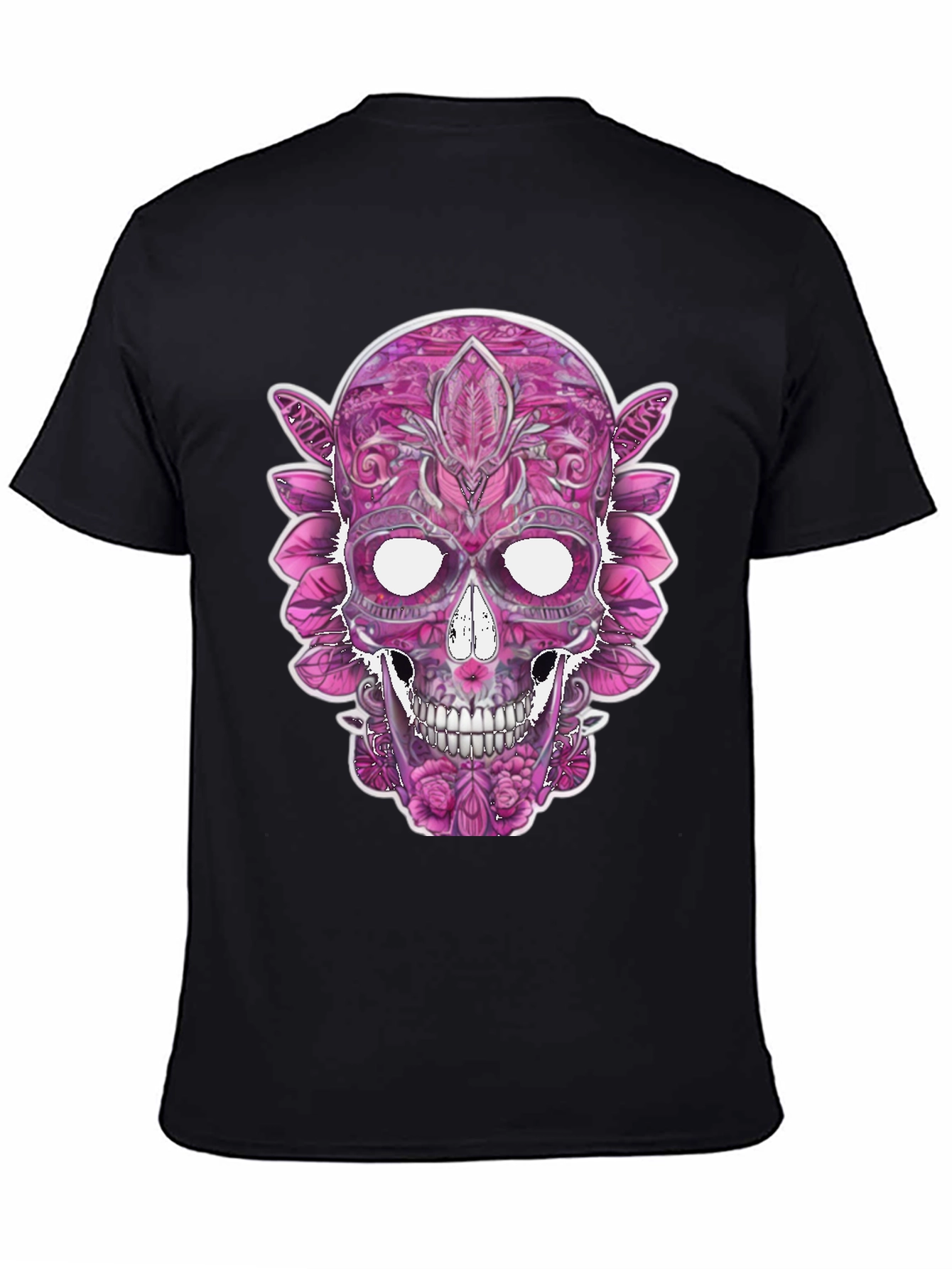 Floral Sugar Skull Graphic Tee - Black
