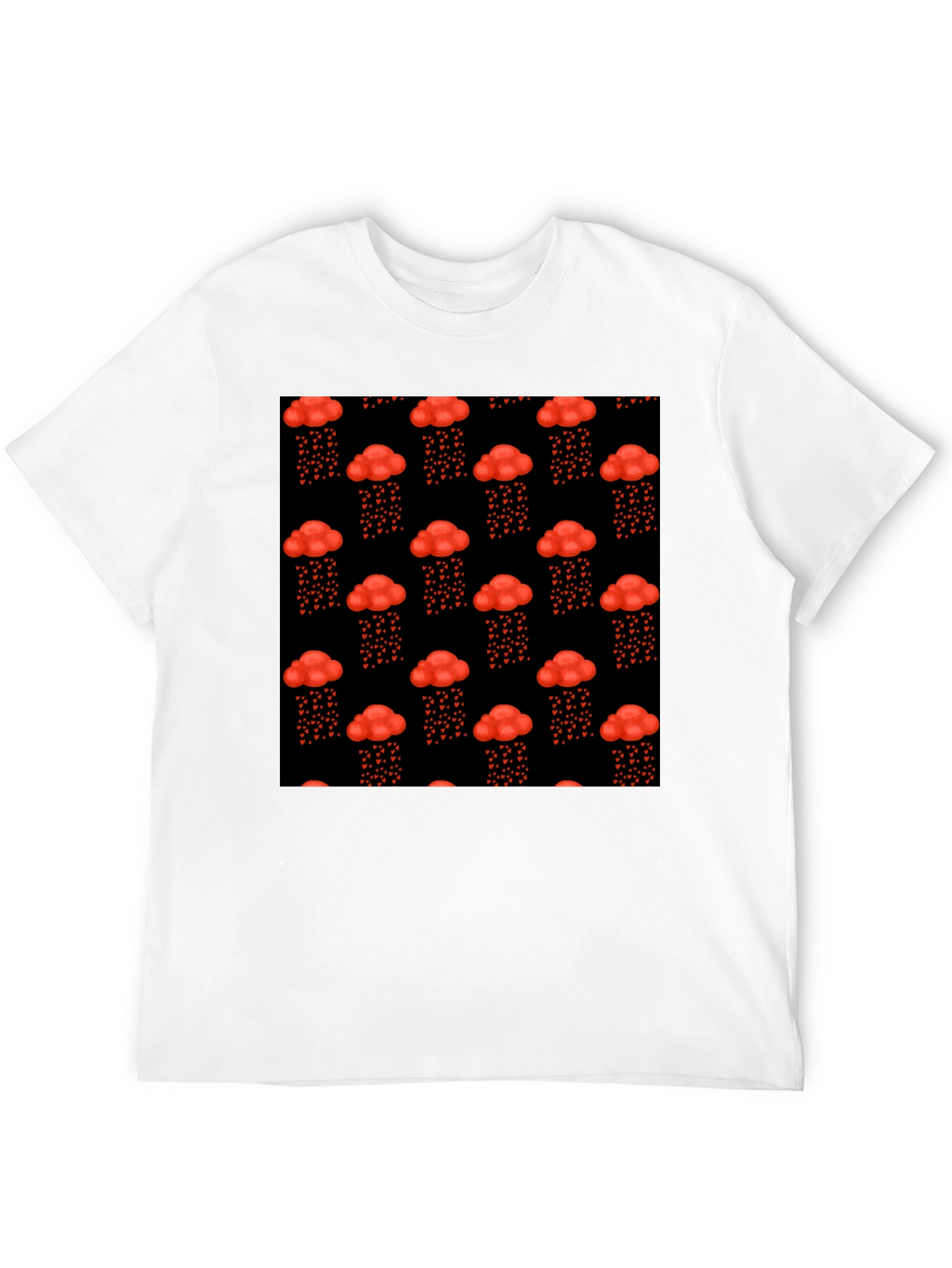 Red Cloud Heart Rain Black T-Shirt