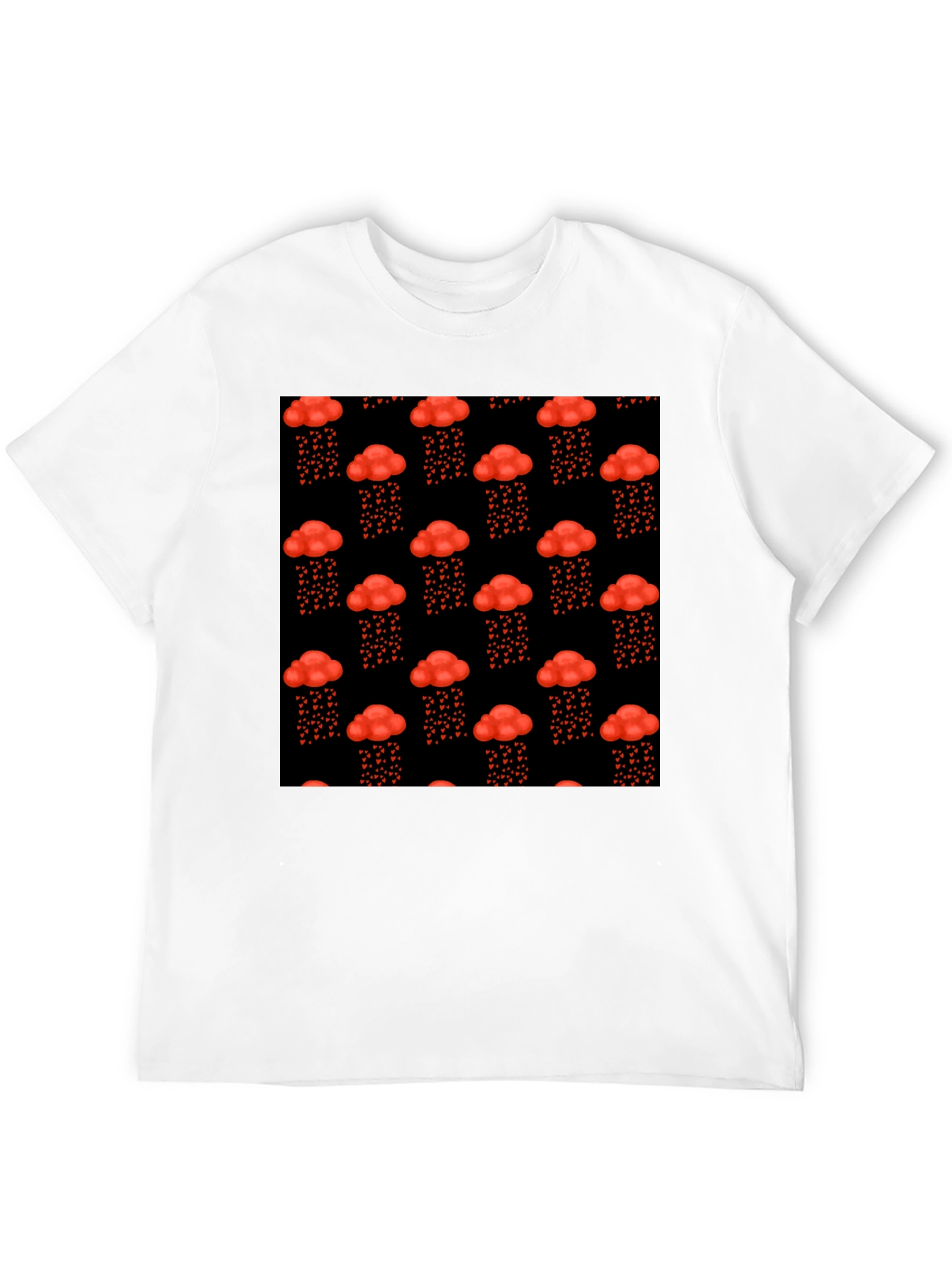 Red Cloud Heart Rain Black T-Shirt