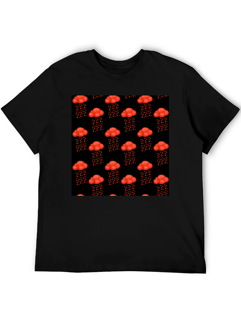 Red Cloud Heart Rain Black T-Shirt