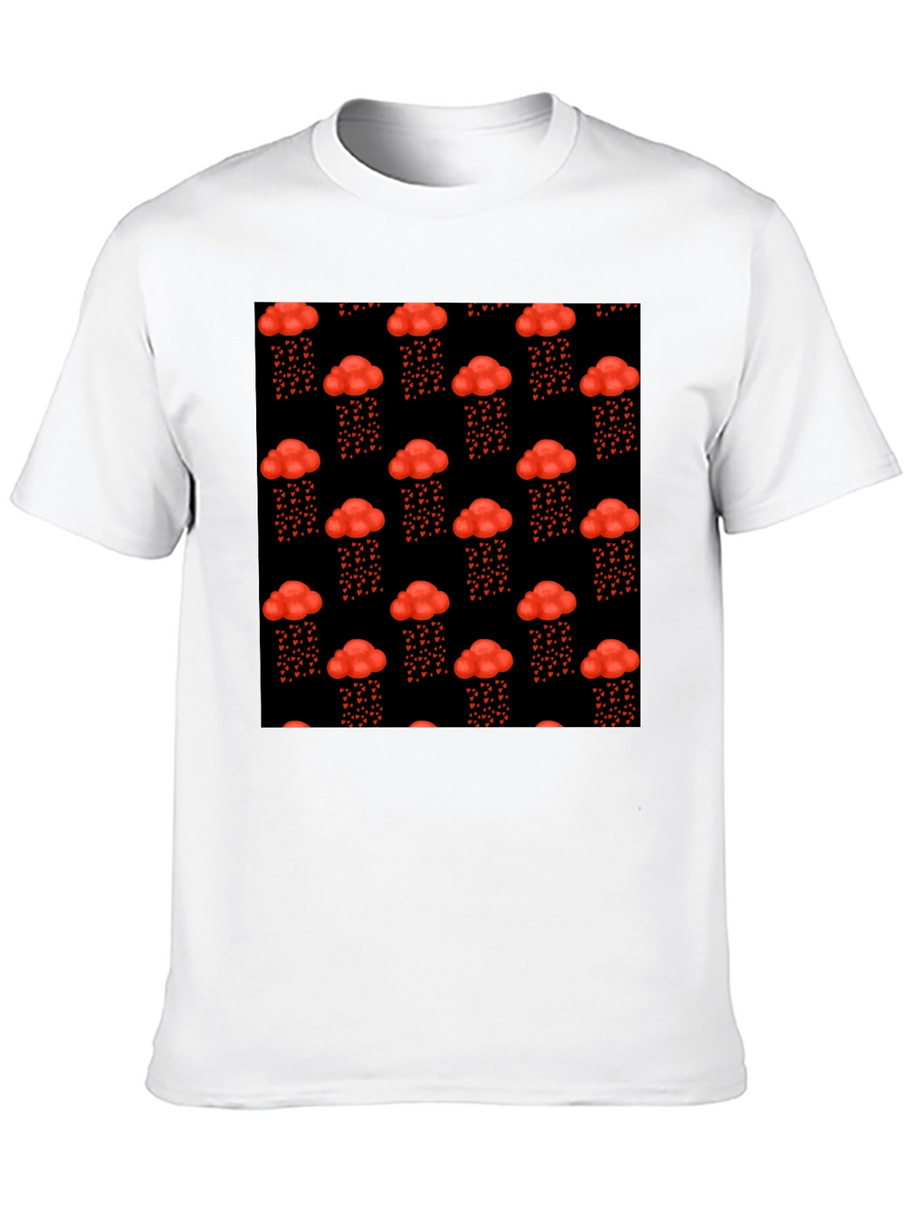 Red Cloud Heart Rain Black T-Shirt
