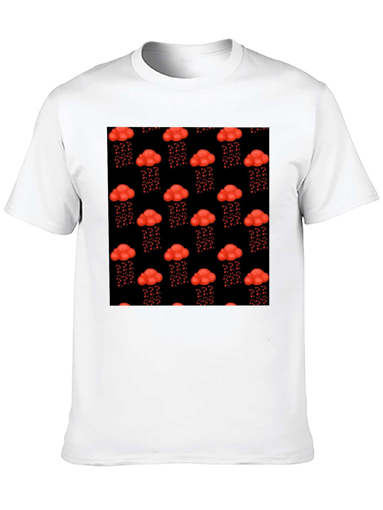 Red Cloud Heart Rain Black T-Shirt