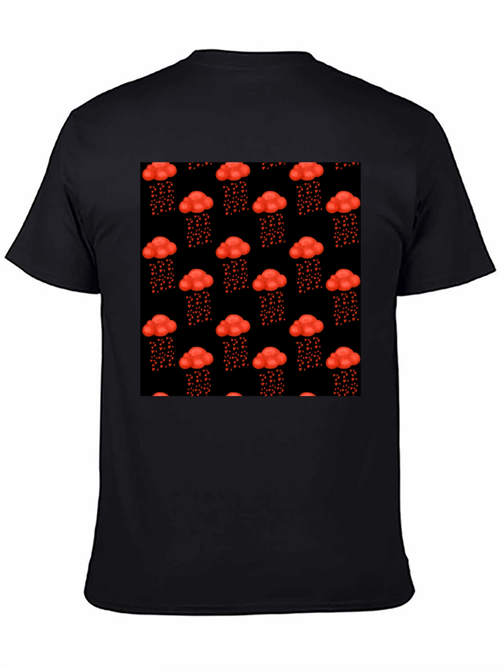 Red Cloud Heart Rain Black T-Shirt